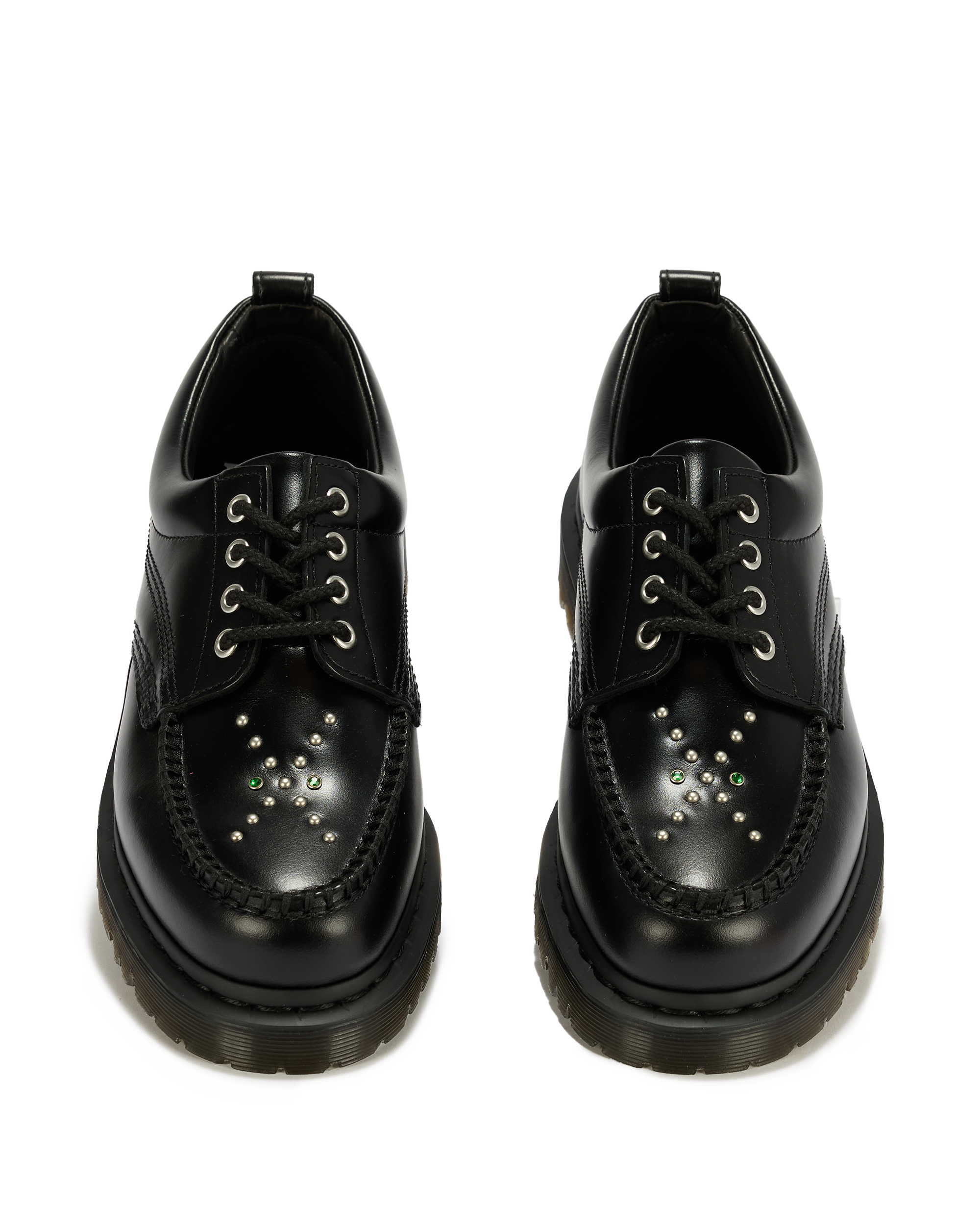 Lowell Stud Analine Leather Moc Toe Shoes in BLACK | Dr. Martens™