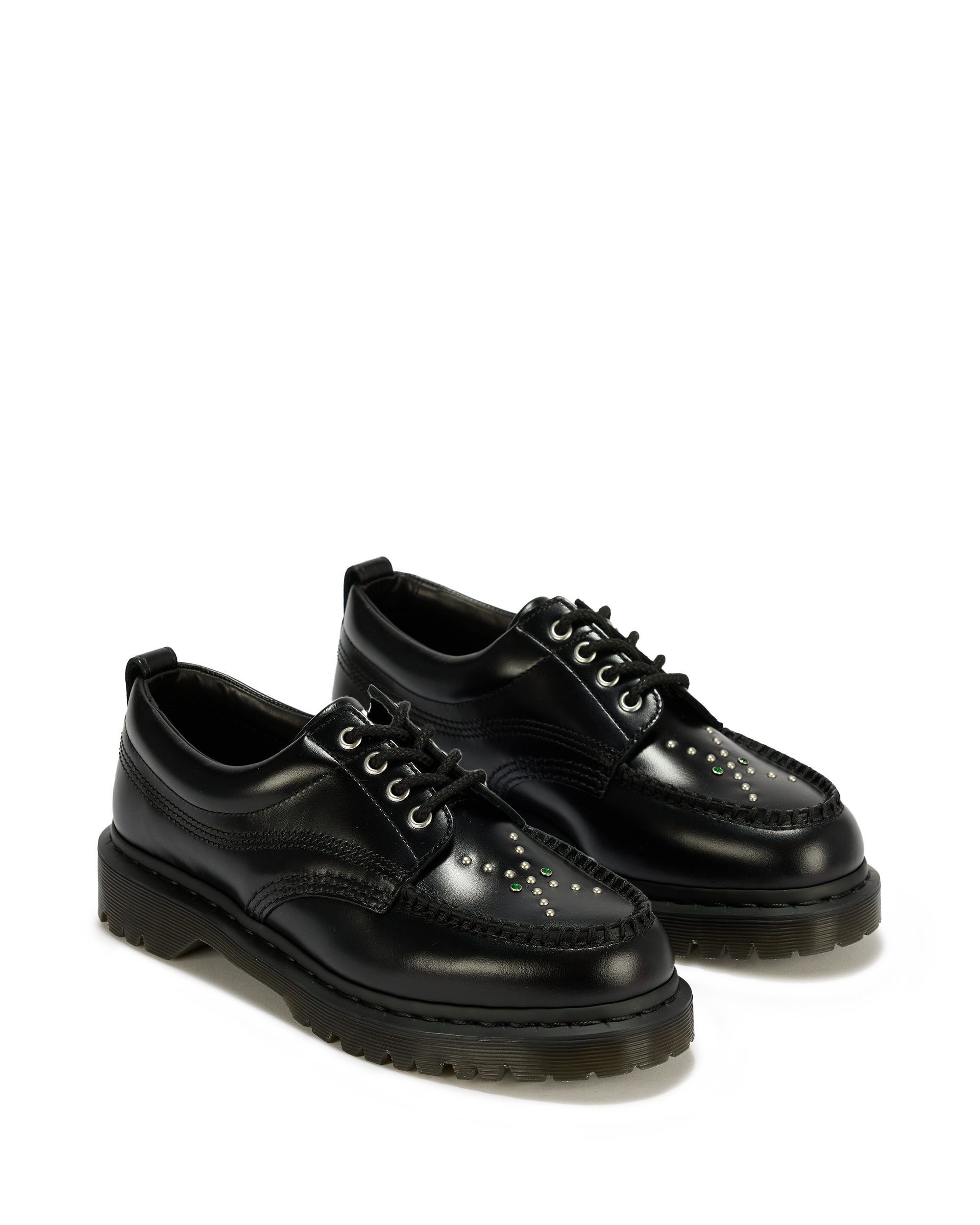 Lowell Stud Analine Leather Moc Toe Shoes in BLACK | Dr. Martens™