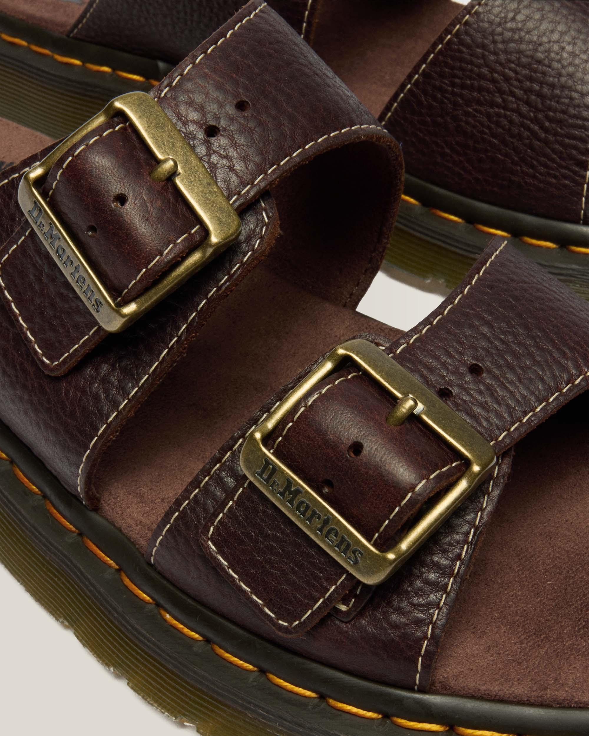 Josef Slide Grizzly Leather Sandals in Dark Brown | Dr. Martens™