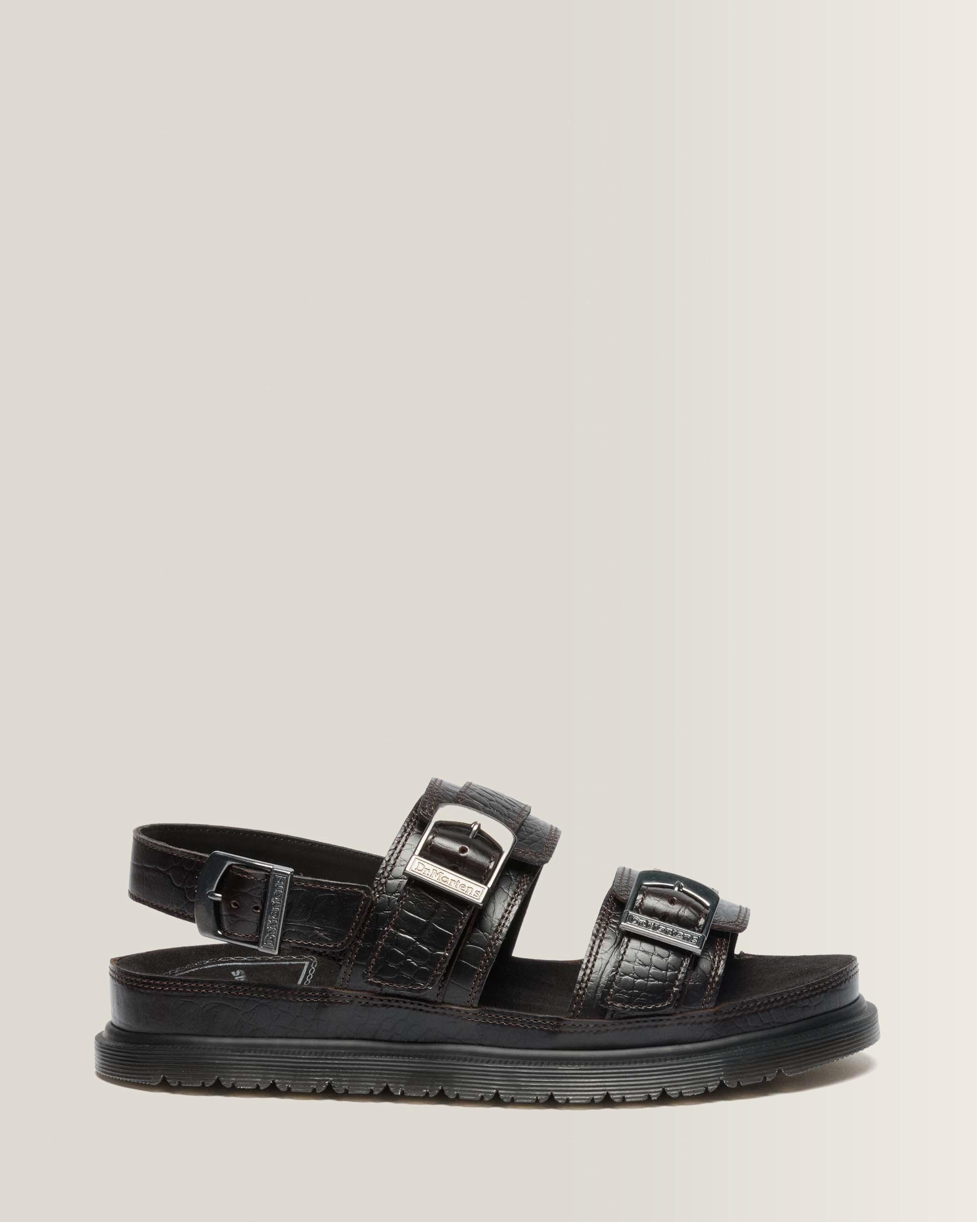 San Two Strap Croc Embossed Leder Sandalen