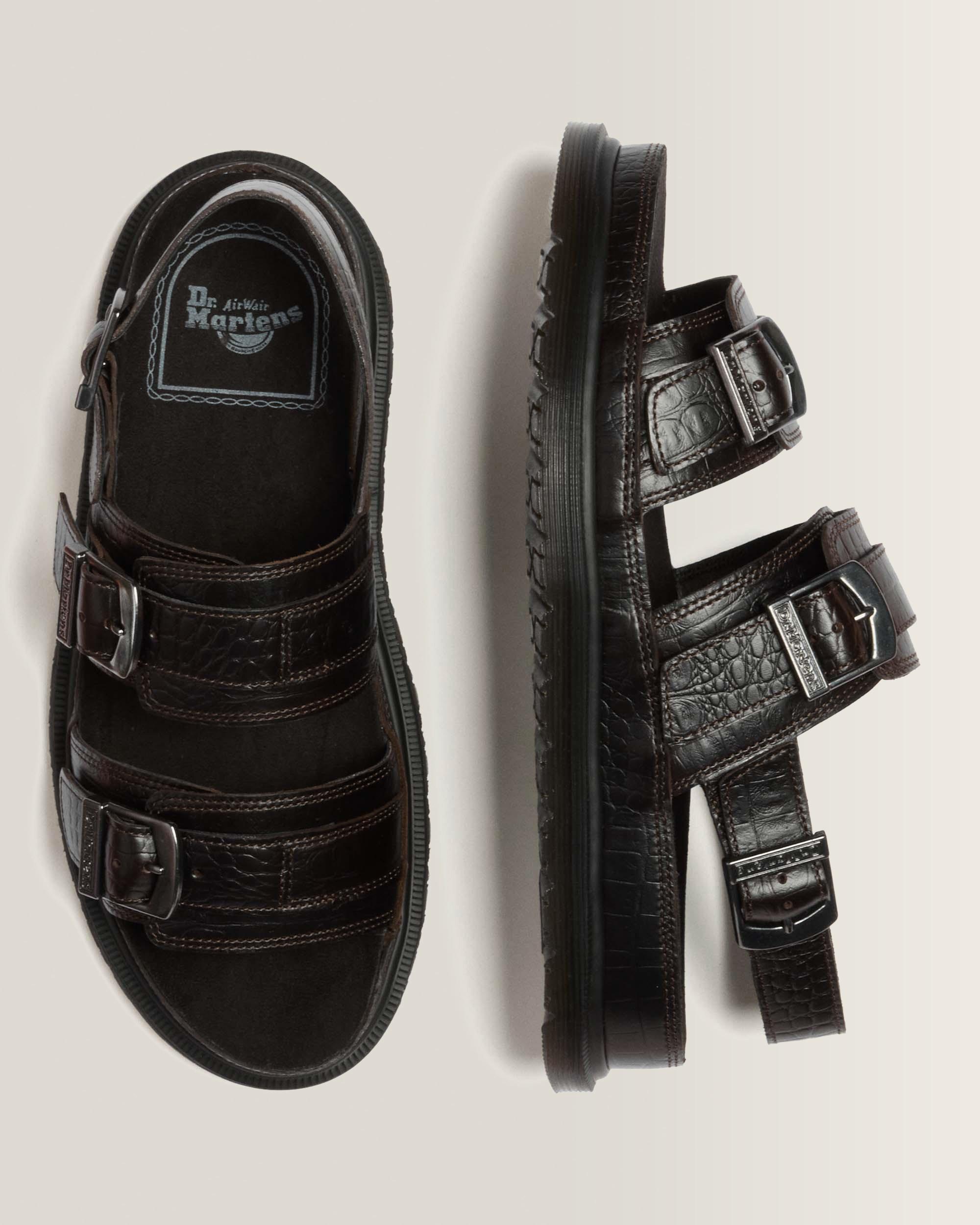 San Two Strap Croc Embossed Leder Sandalen