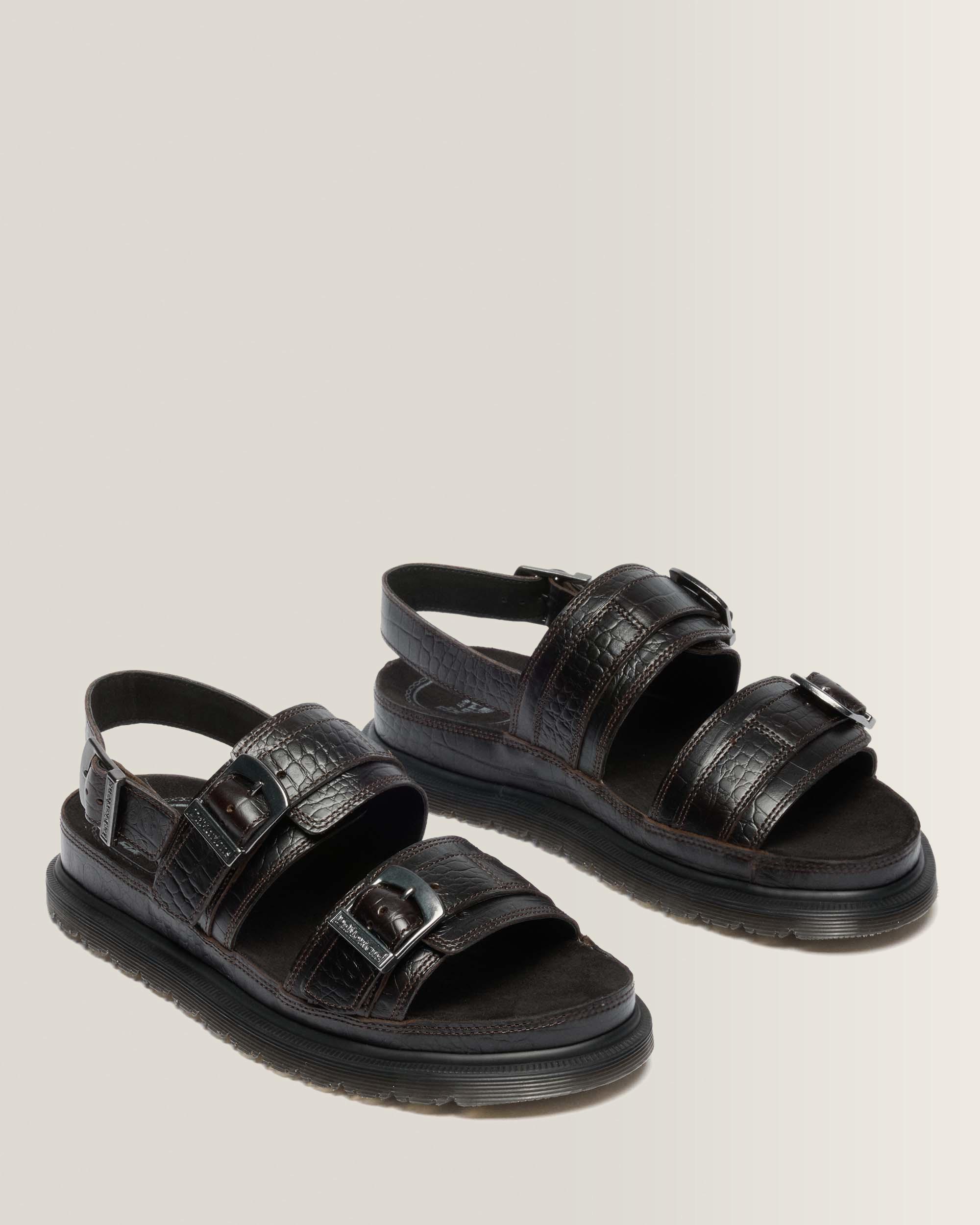 San Two Strap Croc Embossed Leder Sandalen