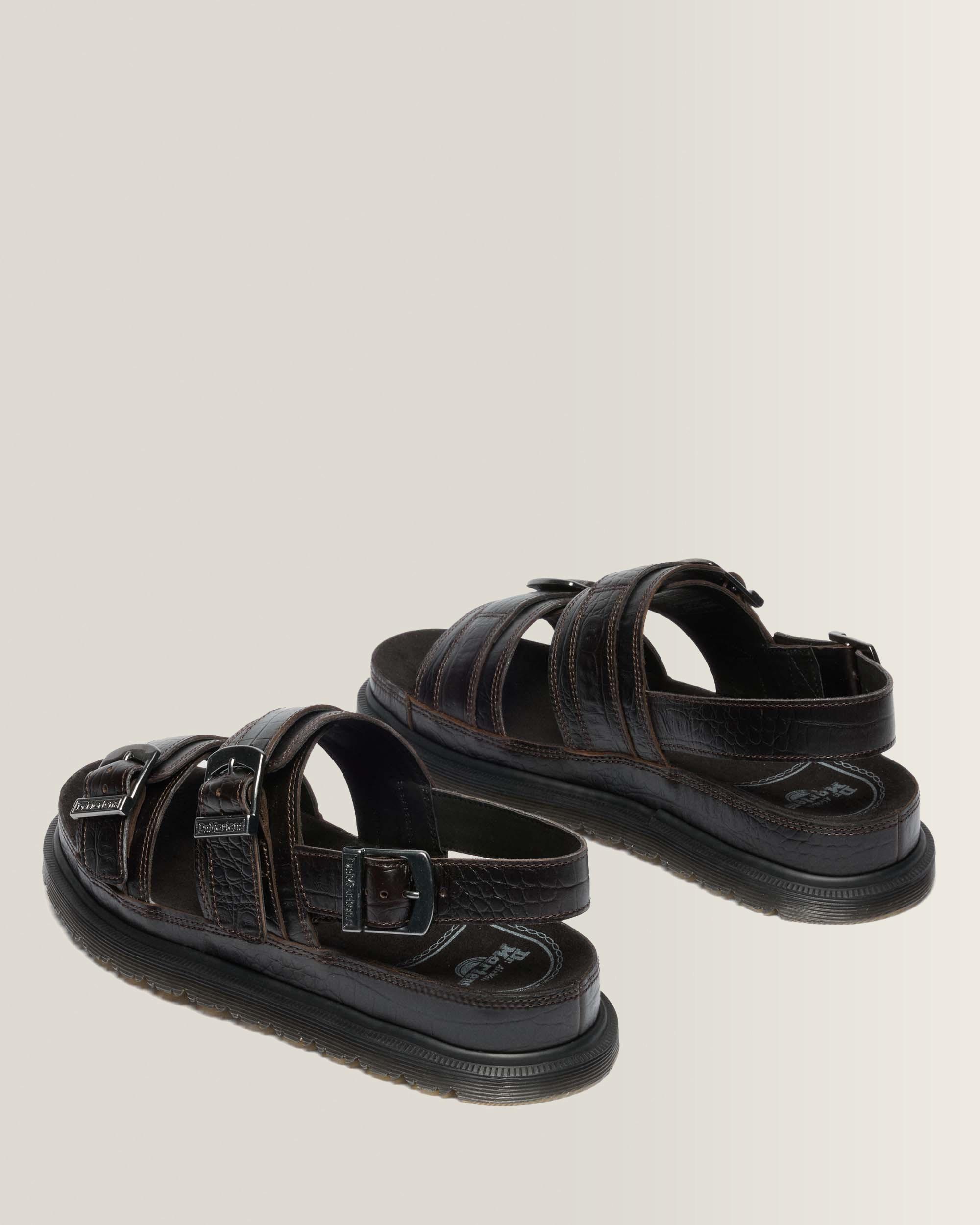 San Two Strap Croc Embossed Leder Sandalen