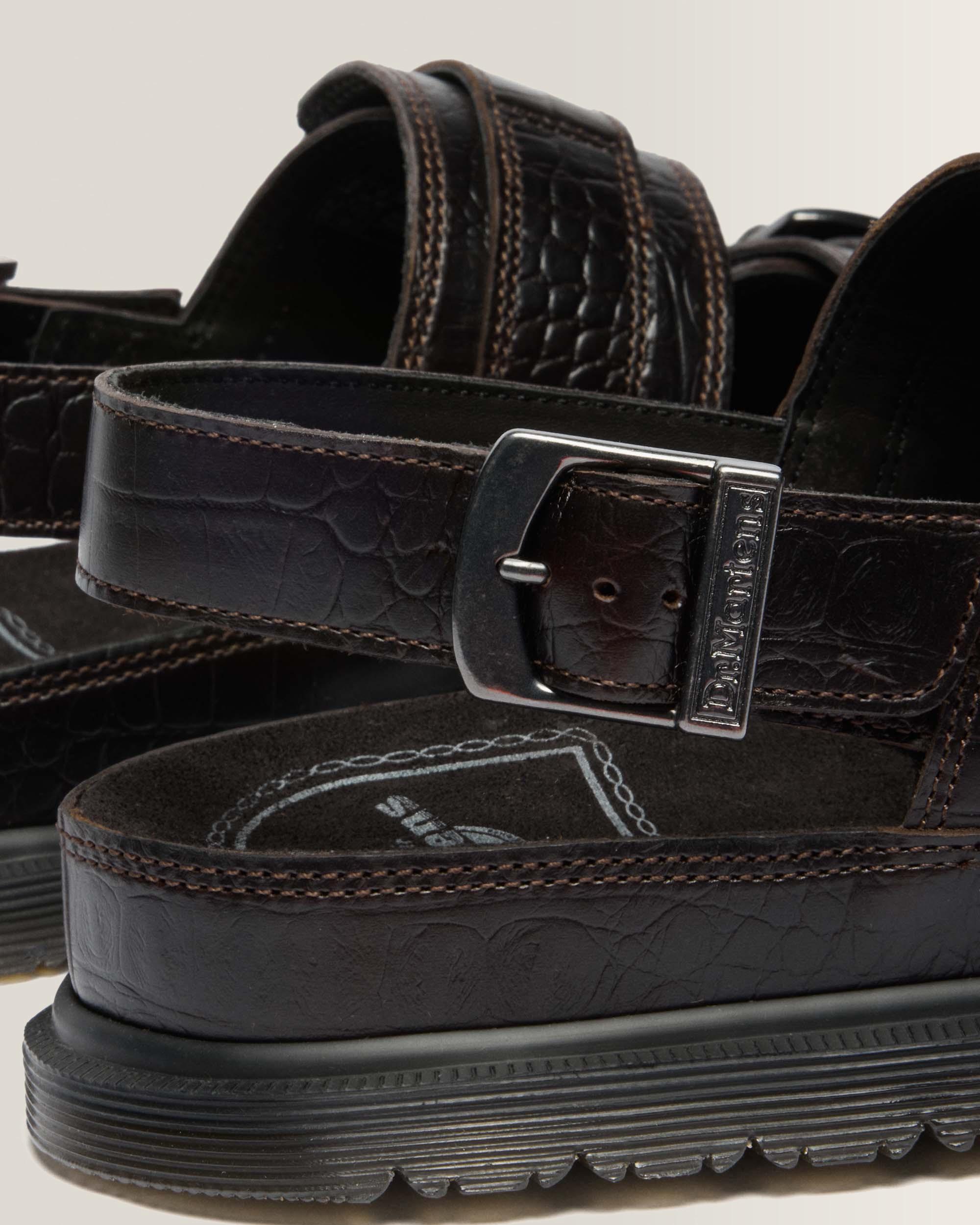 San Two Strap Croc Embossed Leder Sandalen