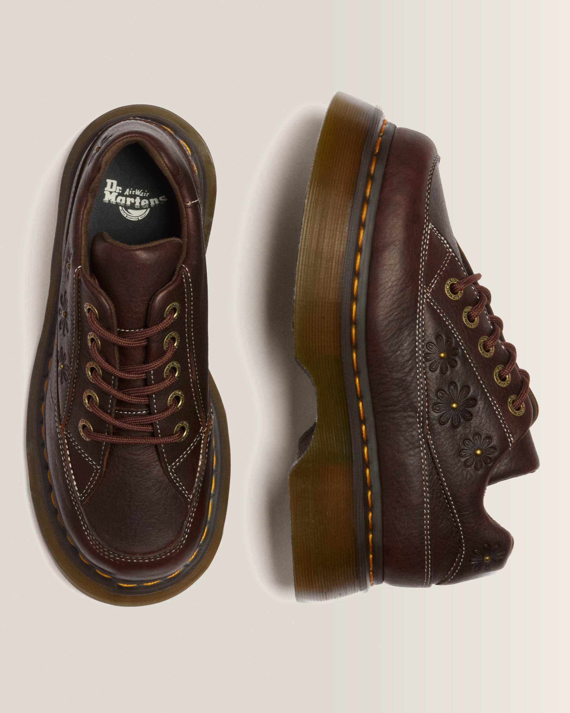 Buzz 5-Eye Flower Grizzly Leather Shoes in Dark Brown | Dr. Martens™