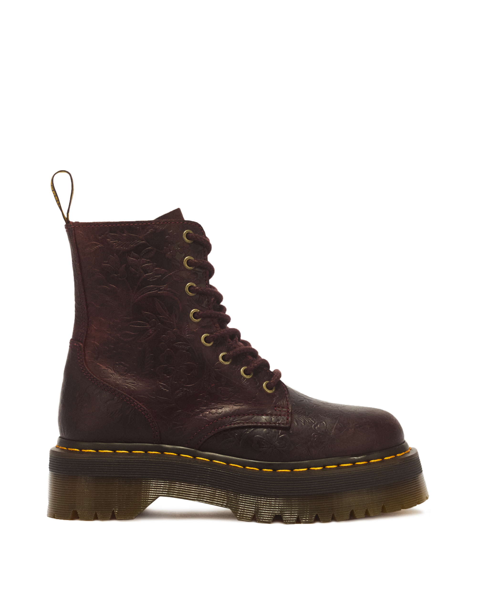 Jadon Floral Emboss 8 Eye Crazy Horse Leather Platform Boots in