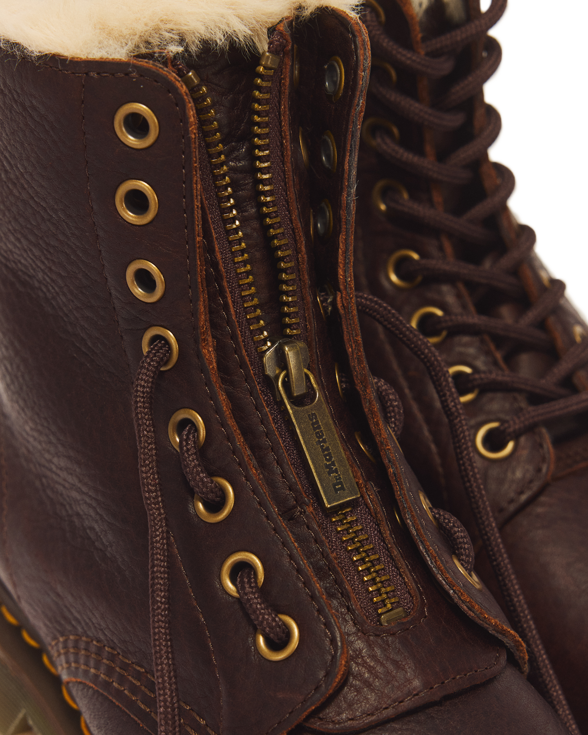 1460 Serena Zip 8 Eye Leather Boots in DARK BROWN | Dr. Martens™