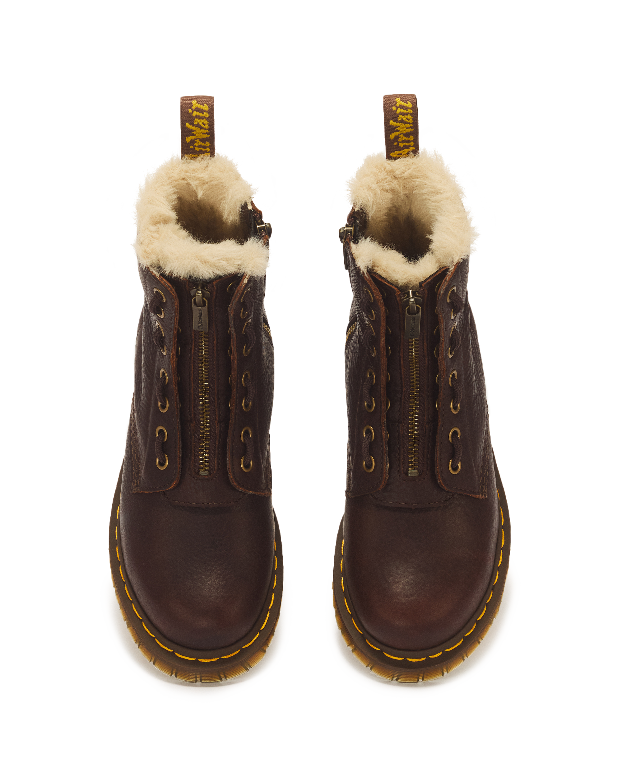 1460 Serena Zip 8 Eye Leather Boots in DARK BROWN | Dr. Martens™