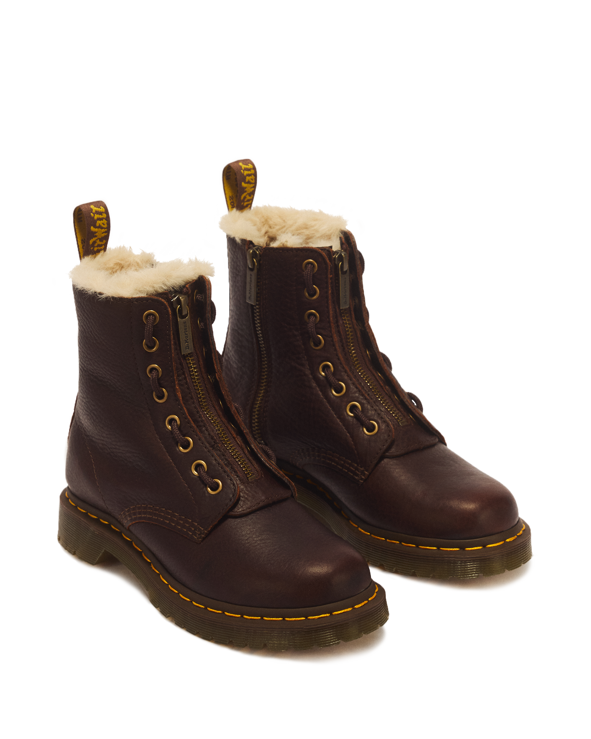 1460 Serena Zip 8 Eye Leather Boots in DARK BROWN | Dr. Martens™