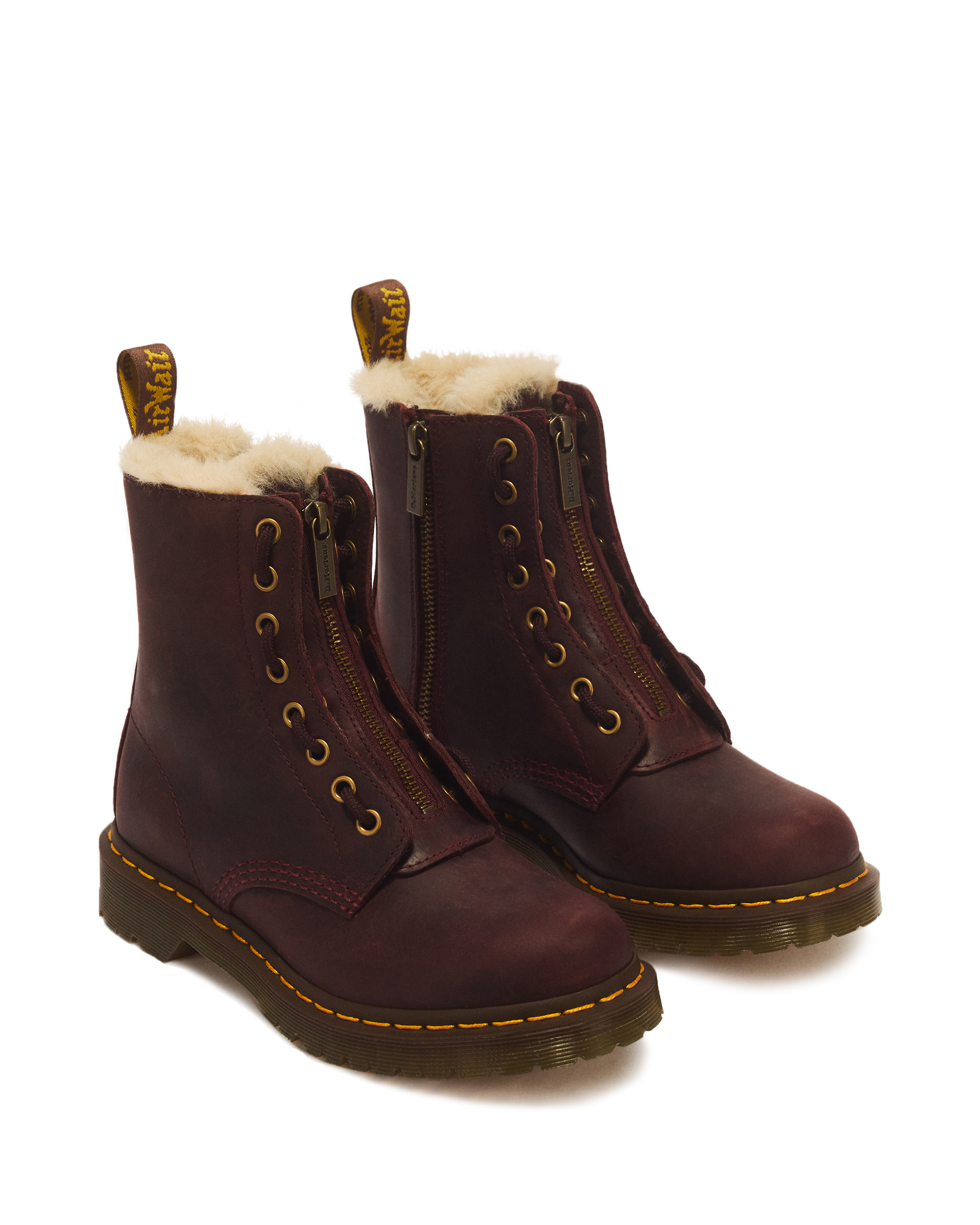 1460 Serena Zip 8 Eye Crazy Horse Leather Boots in CHERRY RED | Dr
