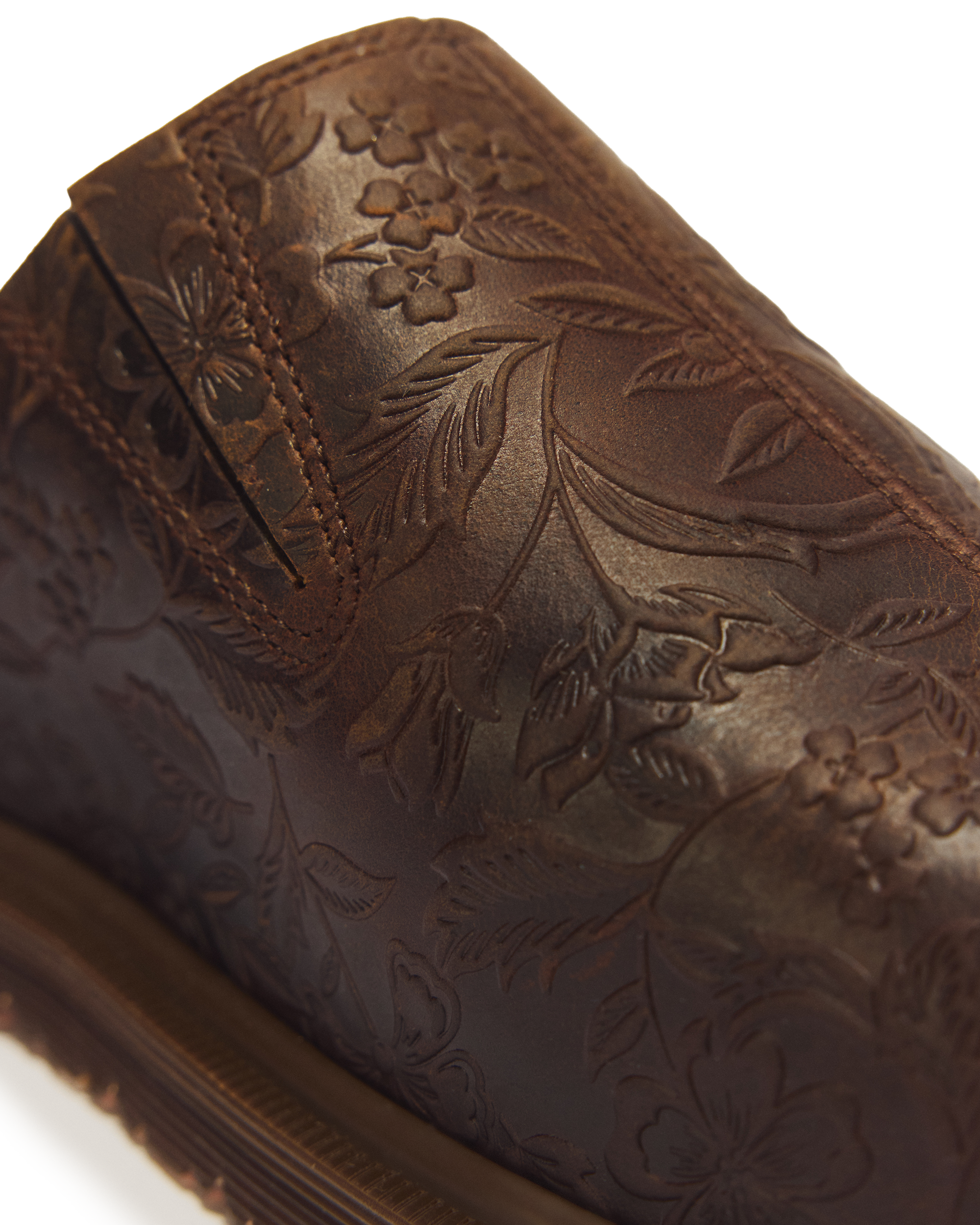 San Floral Emboss Crazy Horse Leather Mules