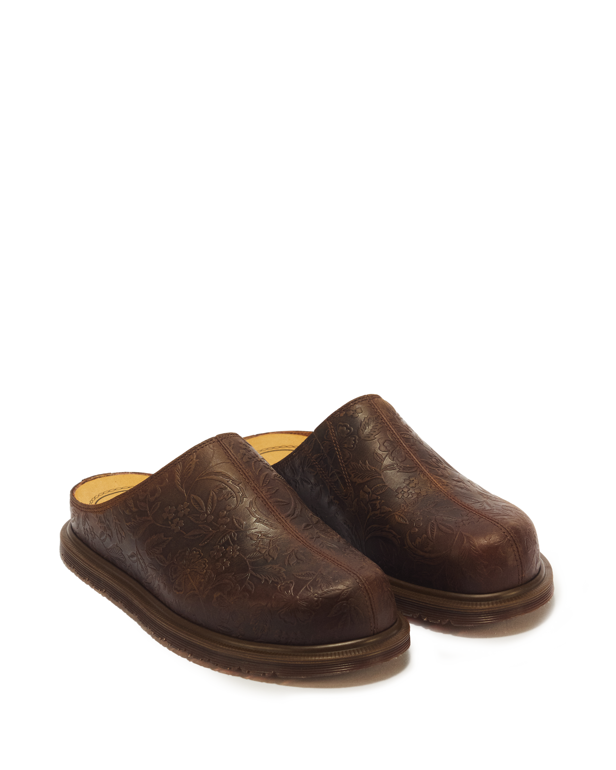 San Floral Emboss Crazy Horse Leather Mules