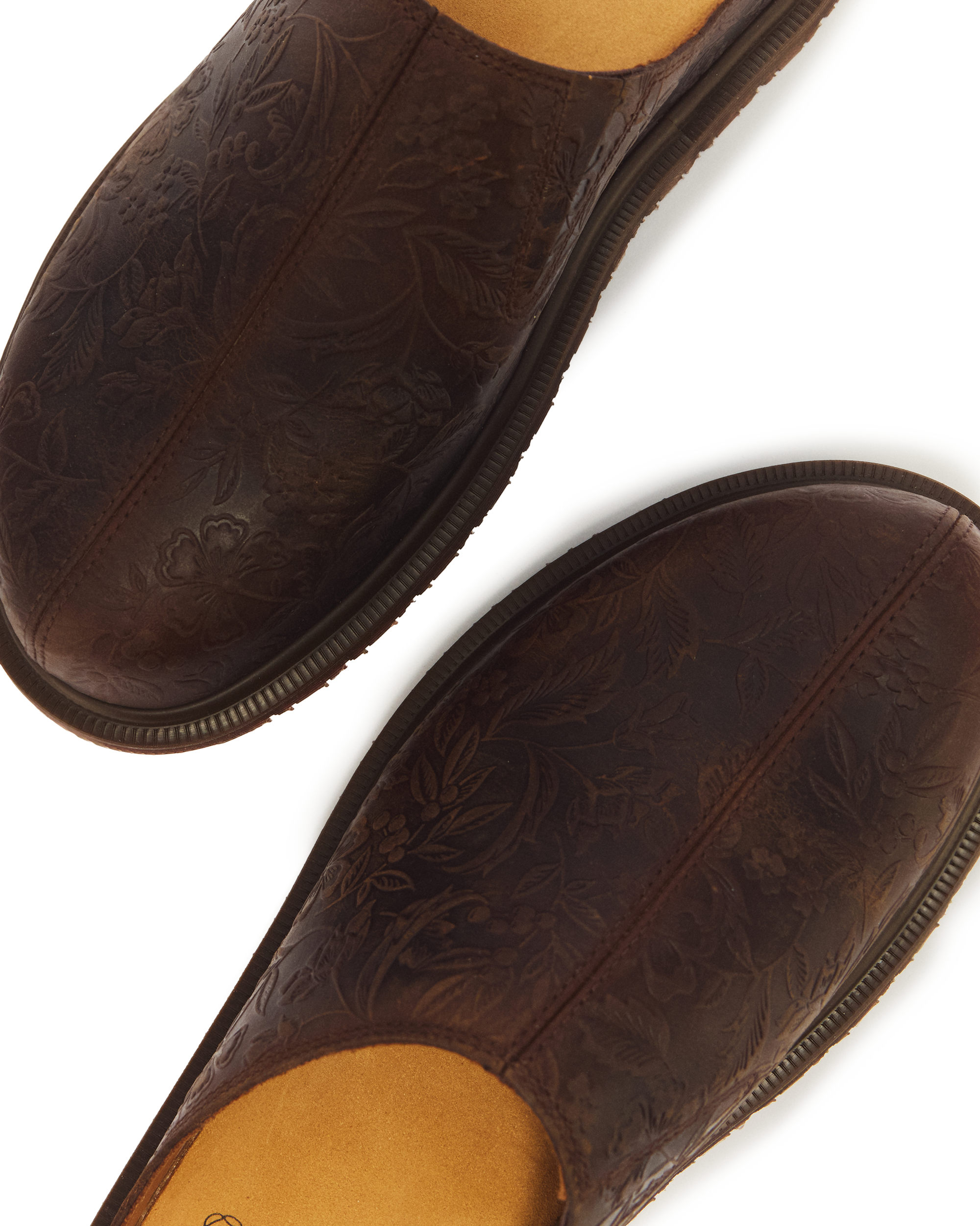 San Floral Emboss Crazy Horse Leather Mules