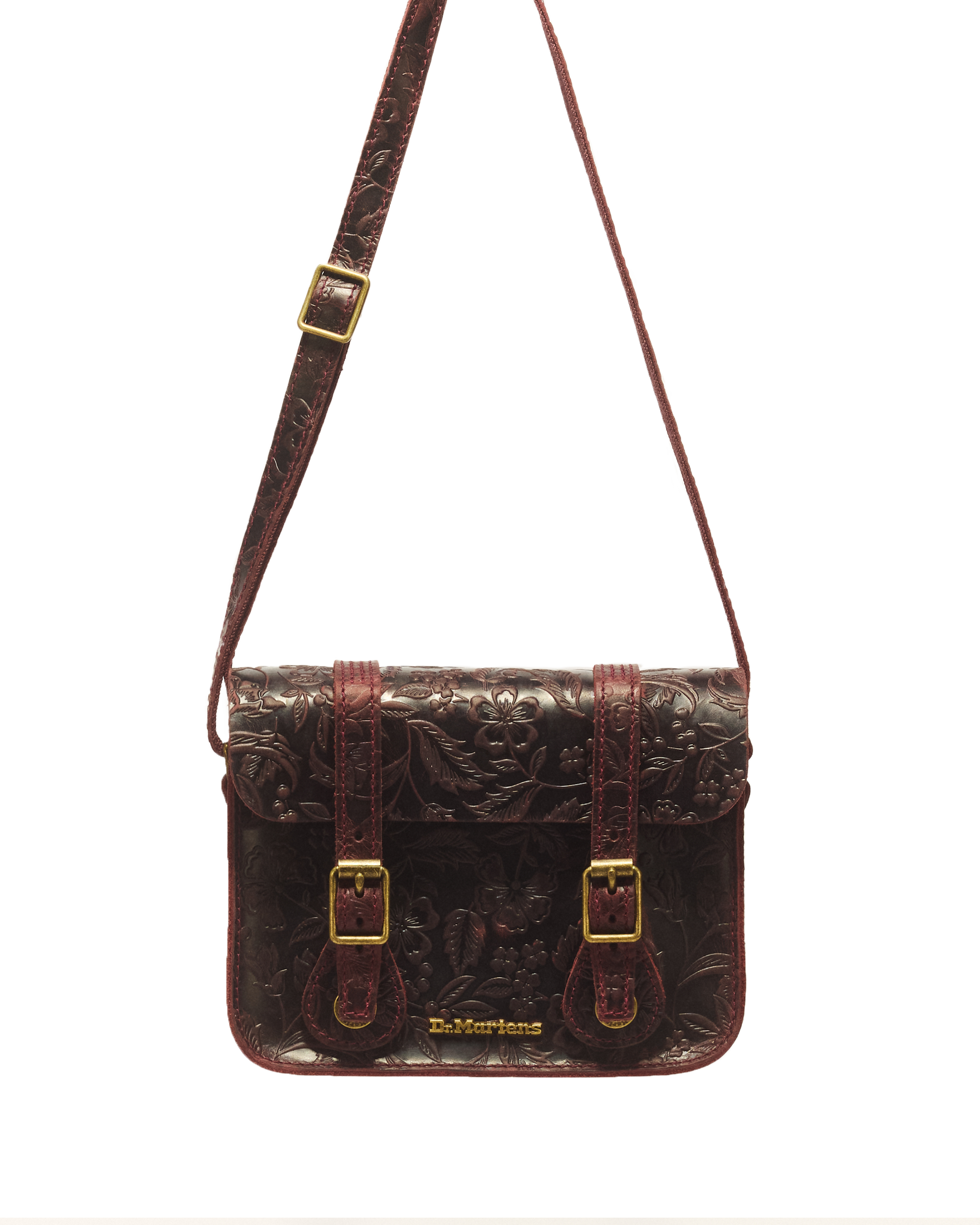 Bolso bandolera de 18 cm de piel Crazy Horse con grabado floral