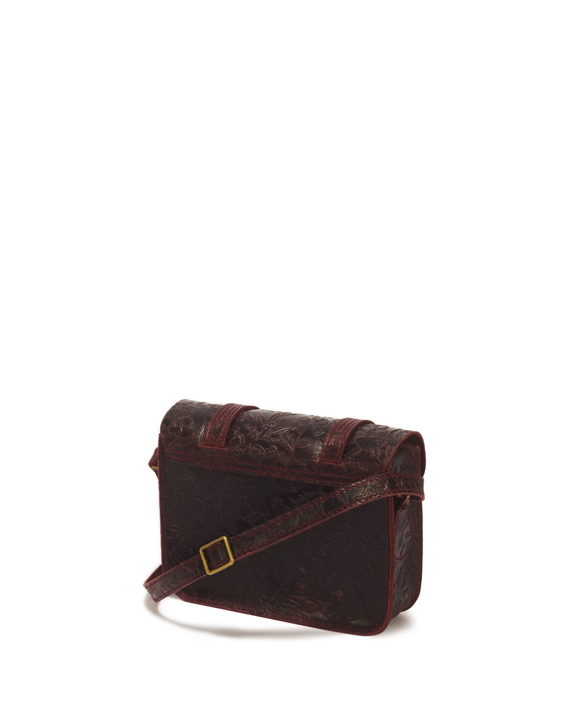 Bolso bandolera de 18 cm de piel Crazy Horse con grabado floral