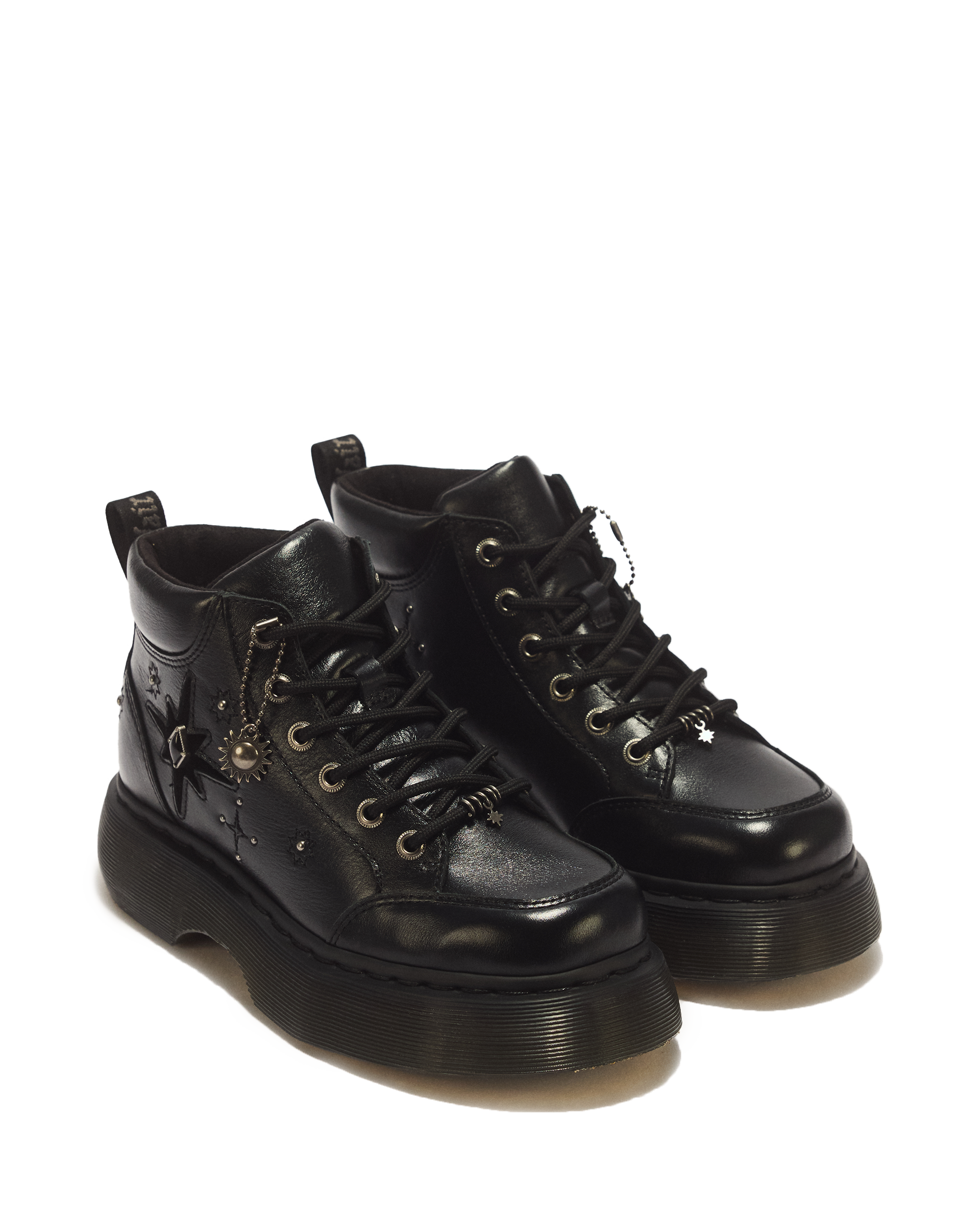 Buzz Whimsigoth 6 Eye Leather & Velvet Lace Up Boots in BLACK | Dr