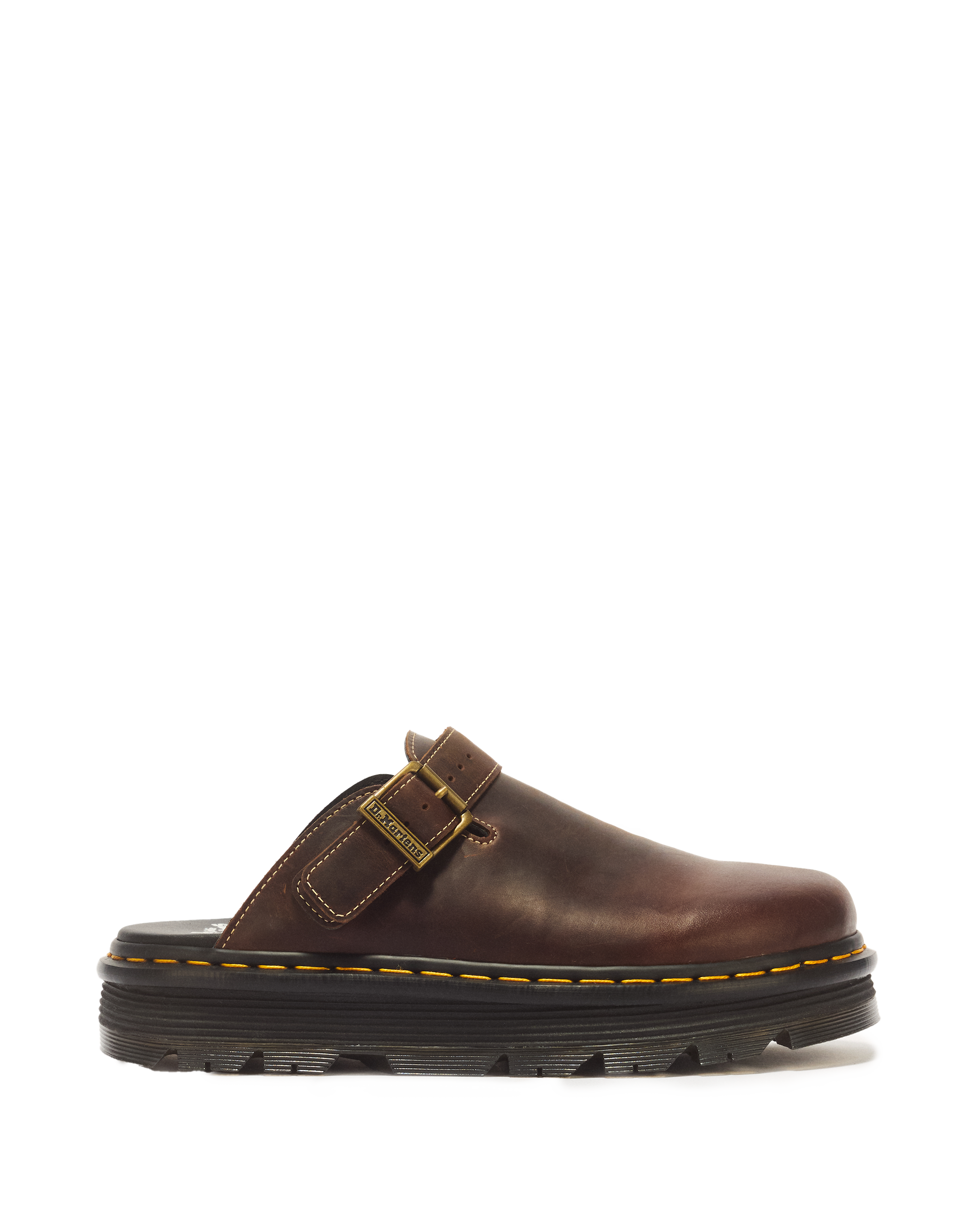 カヨ Dr.Martens Zebzag Crazy Horse Leather Mules in DARK BROWN | Dr. Martens™