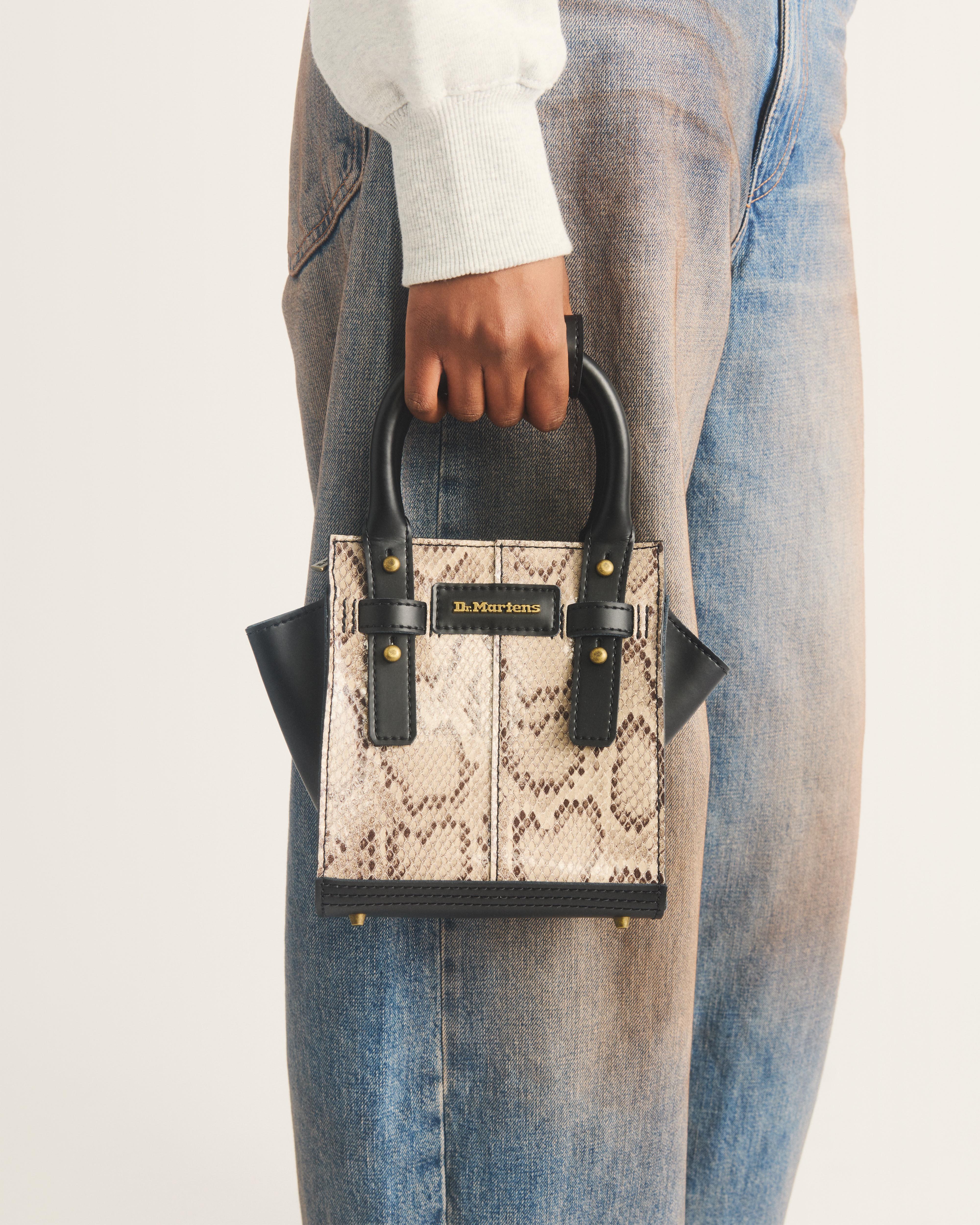 X-Small Snake Print Leather Tote Bag in CREAM+BLACK | Dr. Martens™