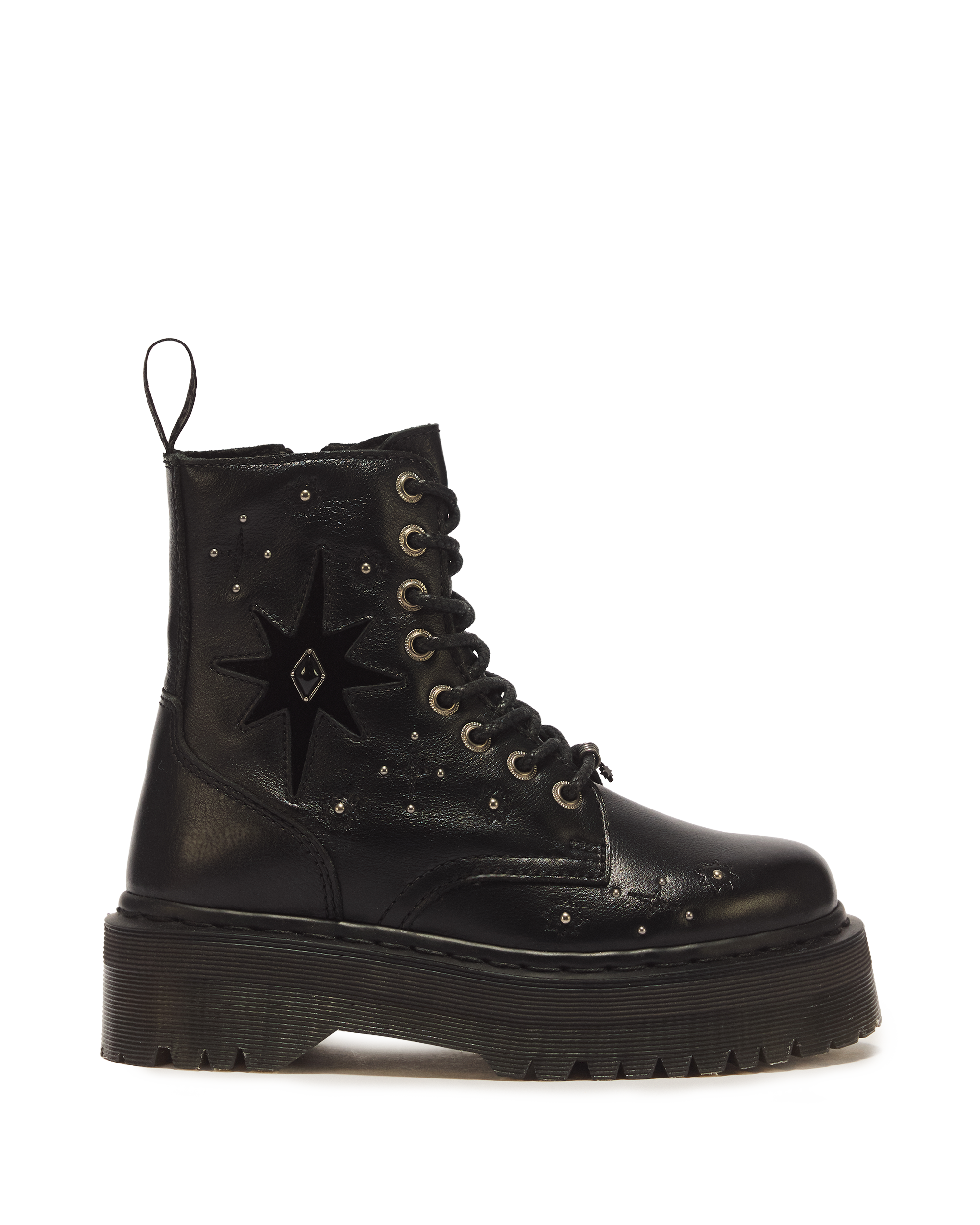 Jadon Whimsigoth 8 Eye Leather & Velvet Lace Up Platform Boots in