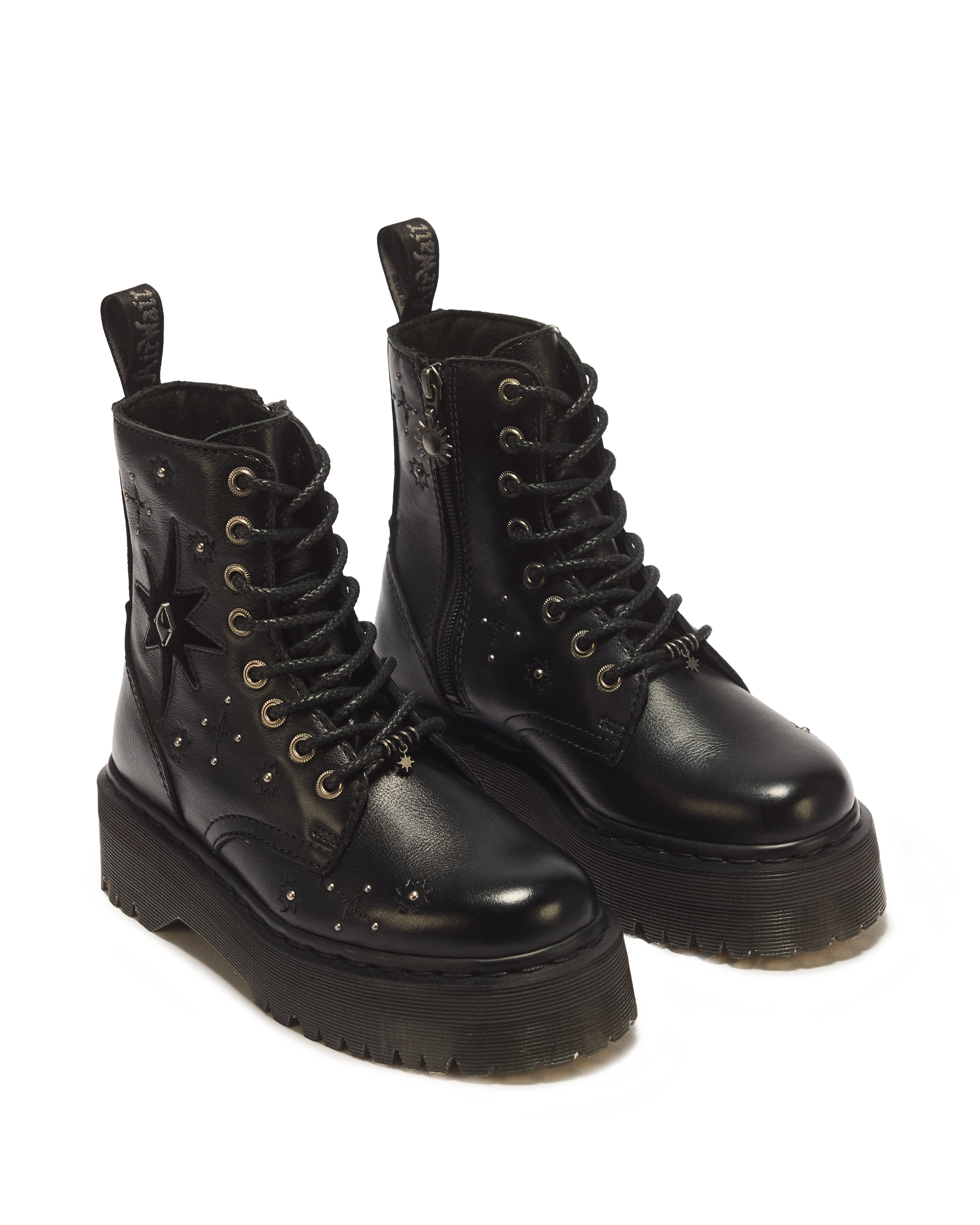 Jadon Whimsigoth 8 Eye Leather & Velvet Lace Up Platform Boots in