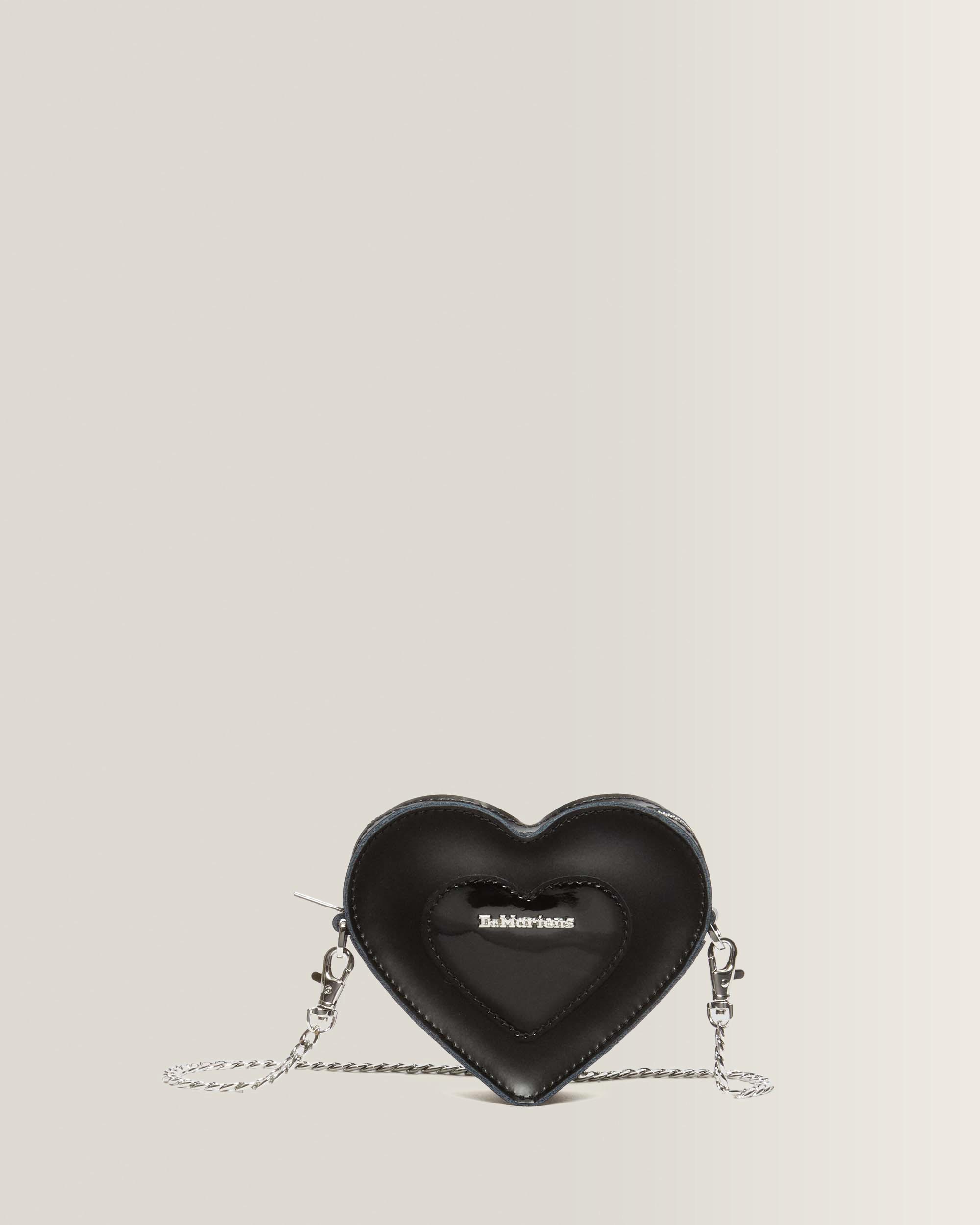 Mini Heart Shaped Kiev & Patent Leather Bag in BLACK+BLACK | Dr