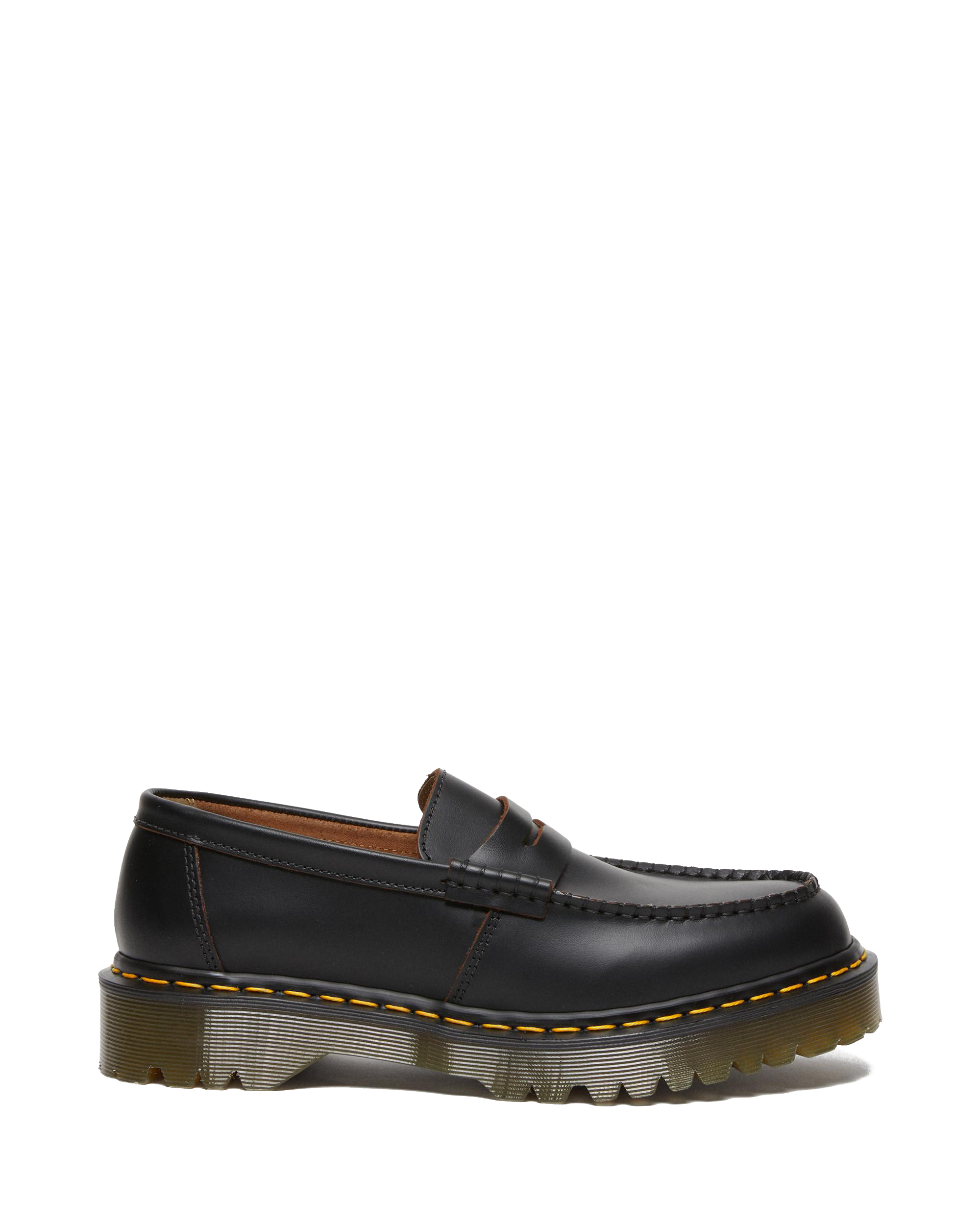 C_B　Dr. Martens PENTON BEX SQUARE Penton Bex Yellow Stitch Quilon Leather Loafers in Black | Dr