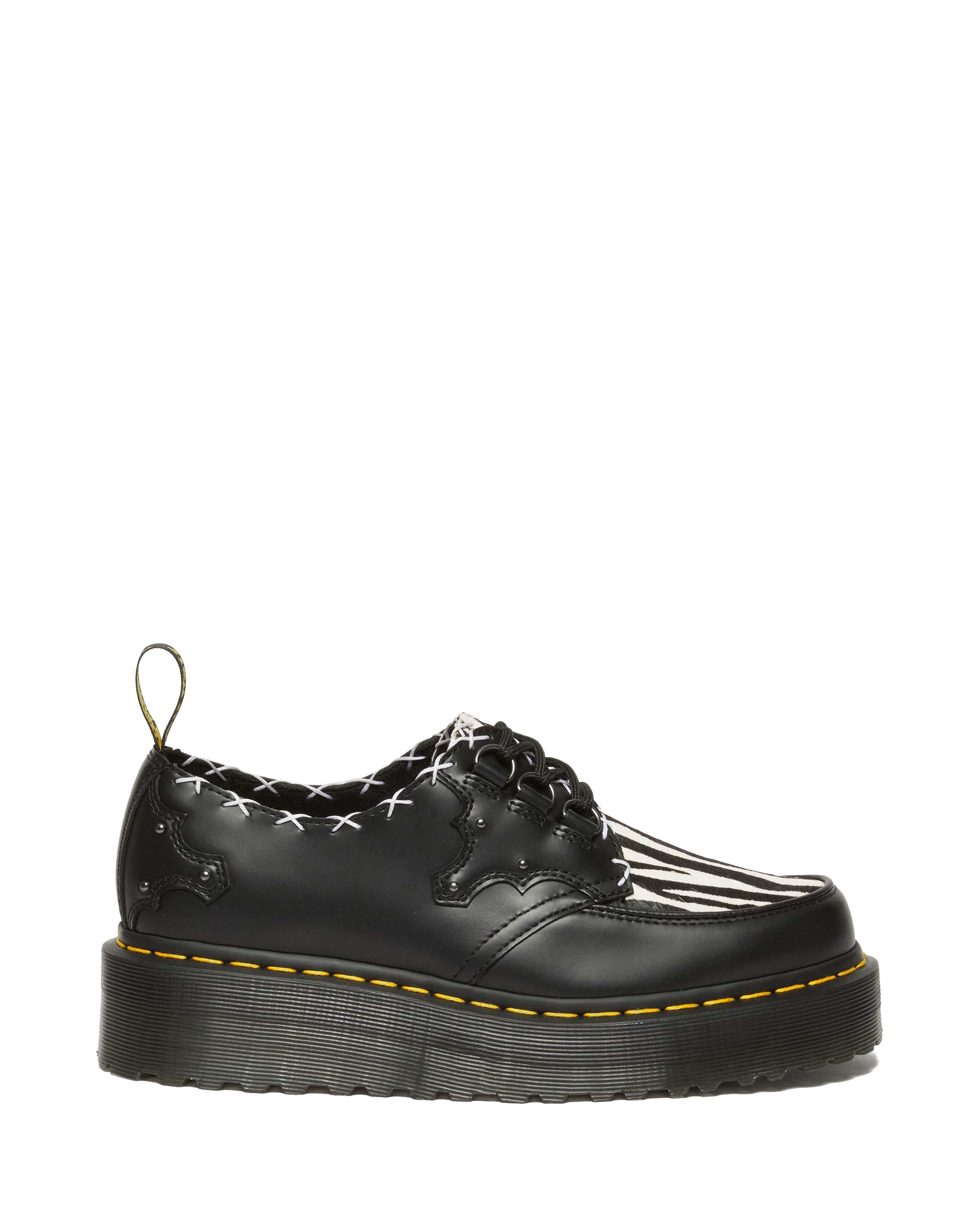 Ramsey 3-eye Leather Platform Creepers in Black+Zebra | Dr. Martens™
