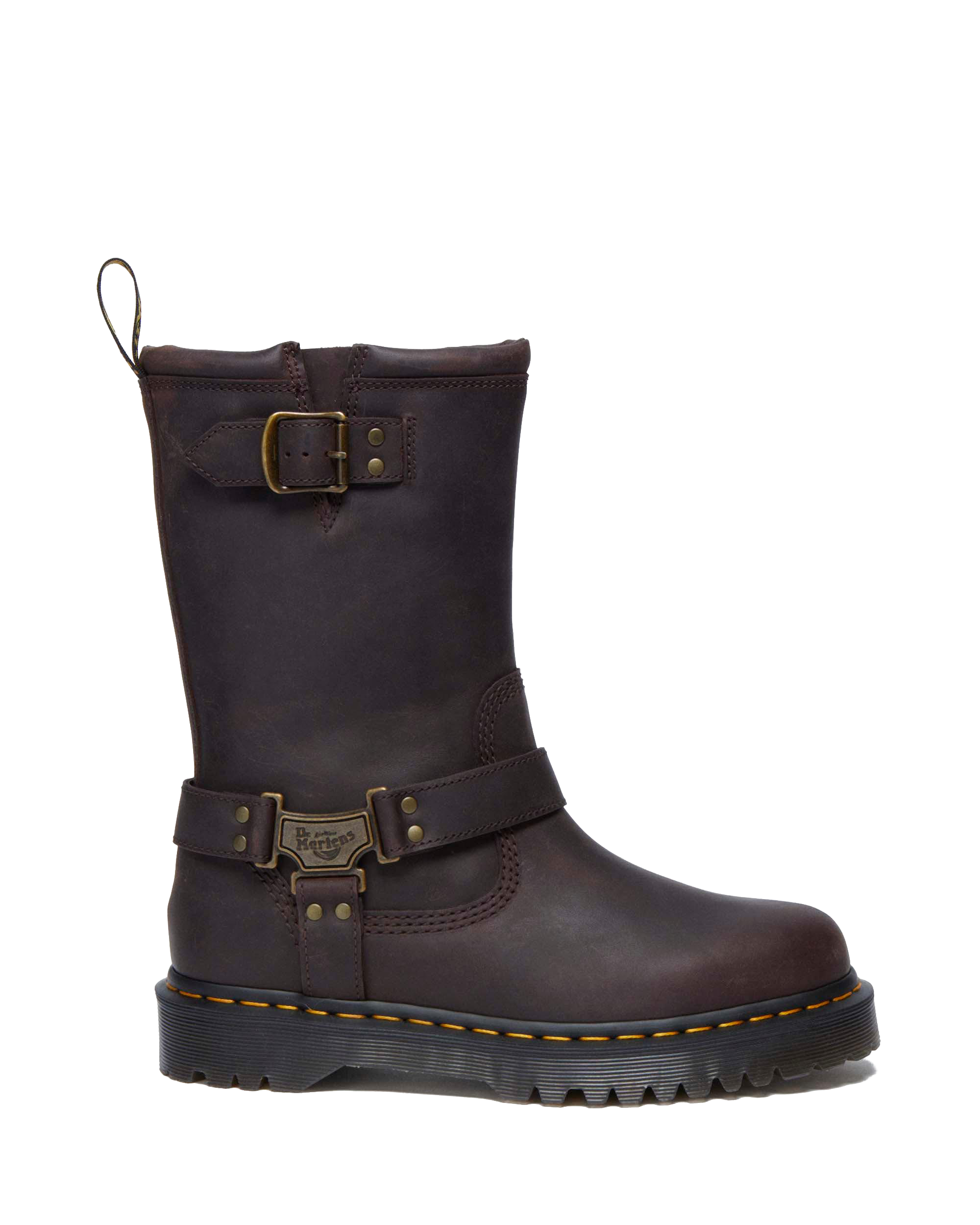 Anistone Tall Leather Biker Boots in Dark Brown | Dr. Martens™