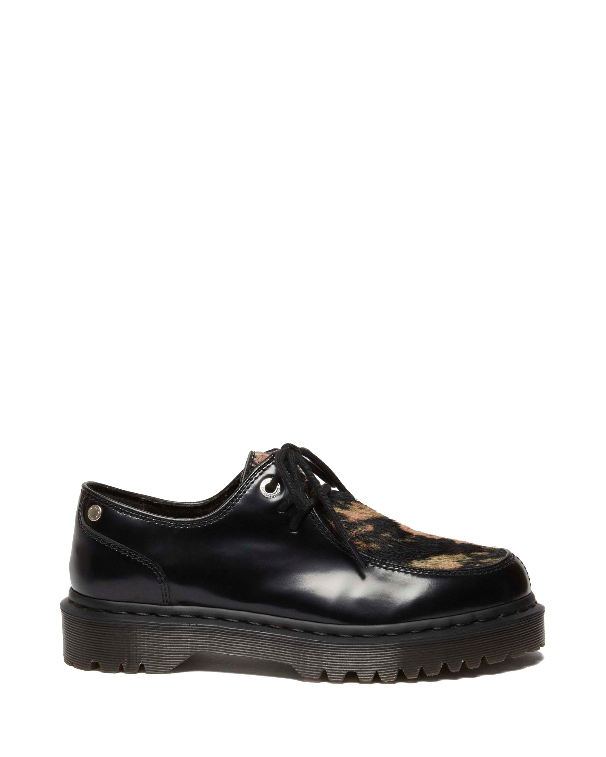 Zeffir 3-eye Hair-On Leather Bex Shoes in Black+Beige | Dr. Martens™