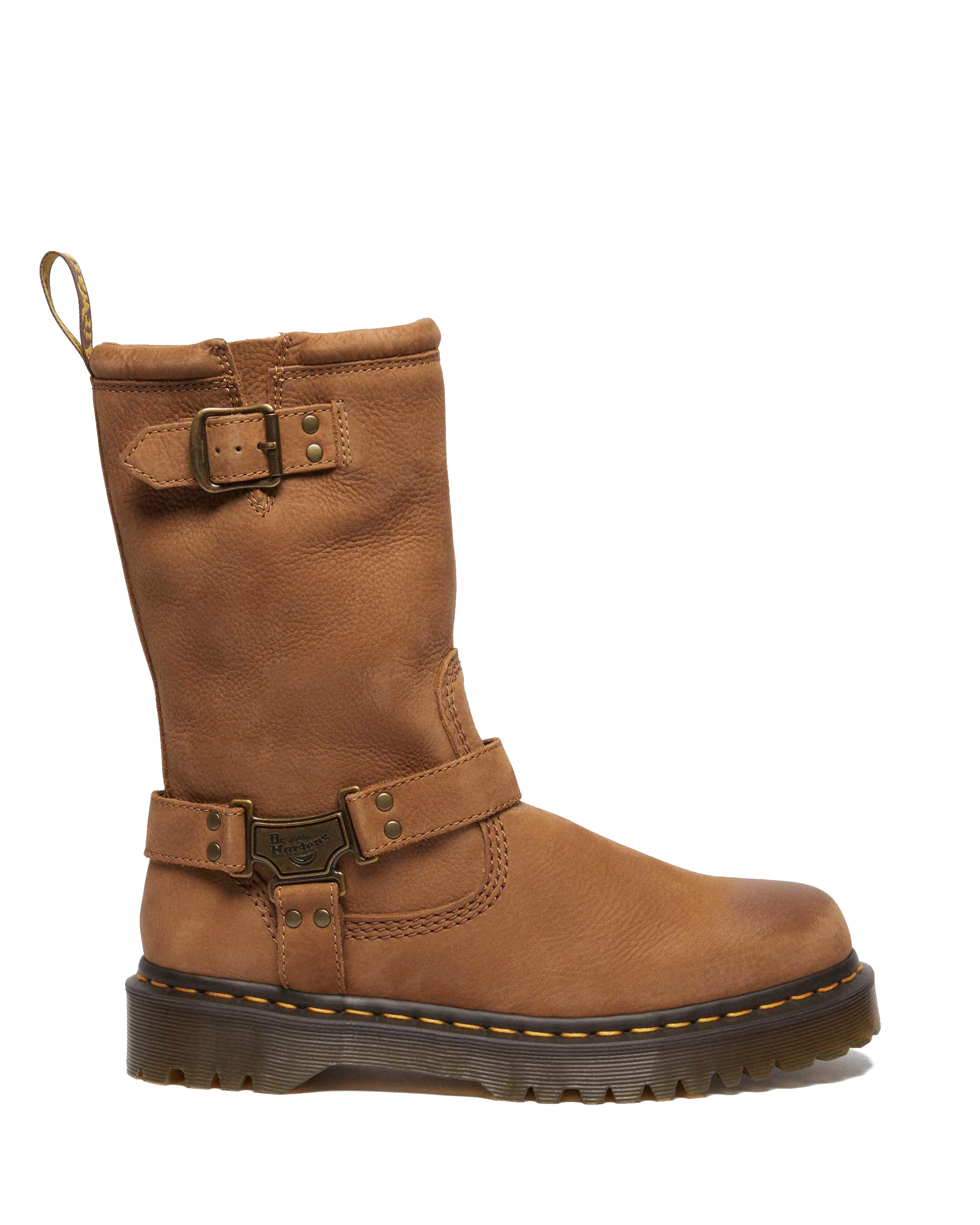 Anistone Hi Tumbled Nubuck Biker Boots in Desert Brown | Dr. Martens™