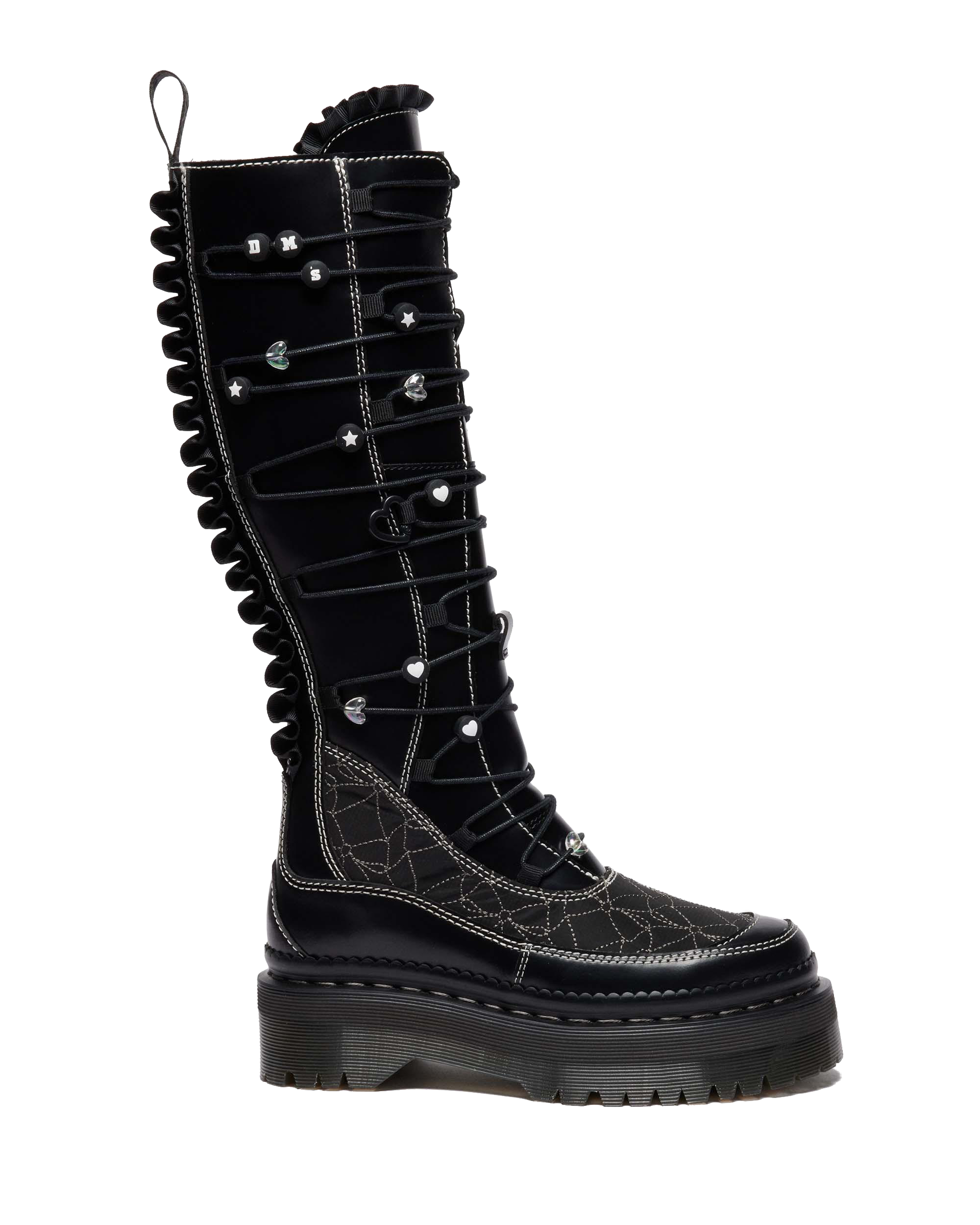 XTRM FRILL PLATFORM LEATHER BOOTS in Black