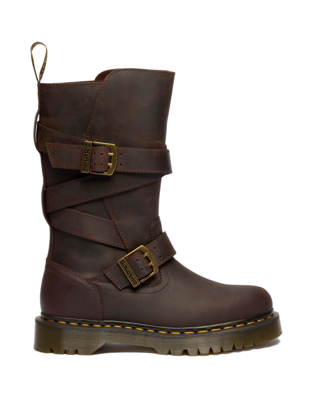 ANISTONE TWO STRAP CRAZY HORSE LEATHER BIKER BOOTS