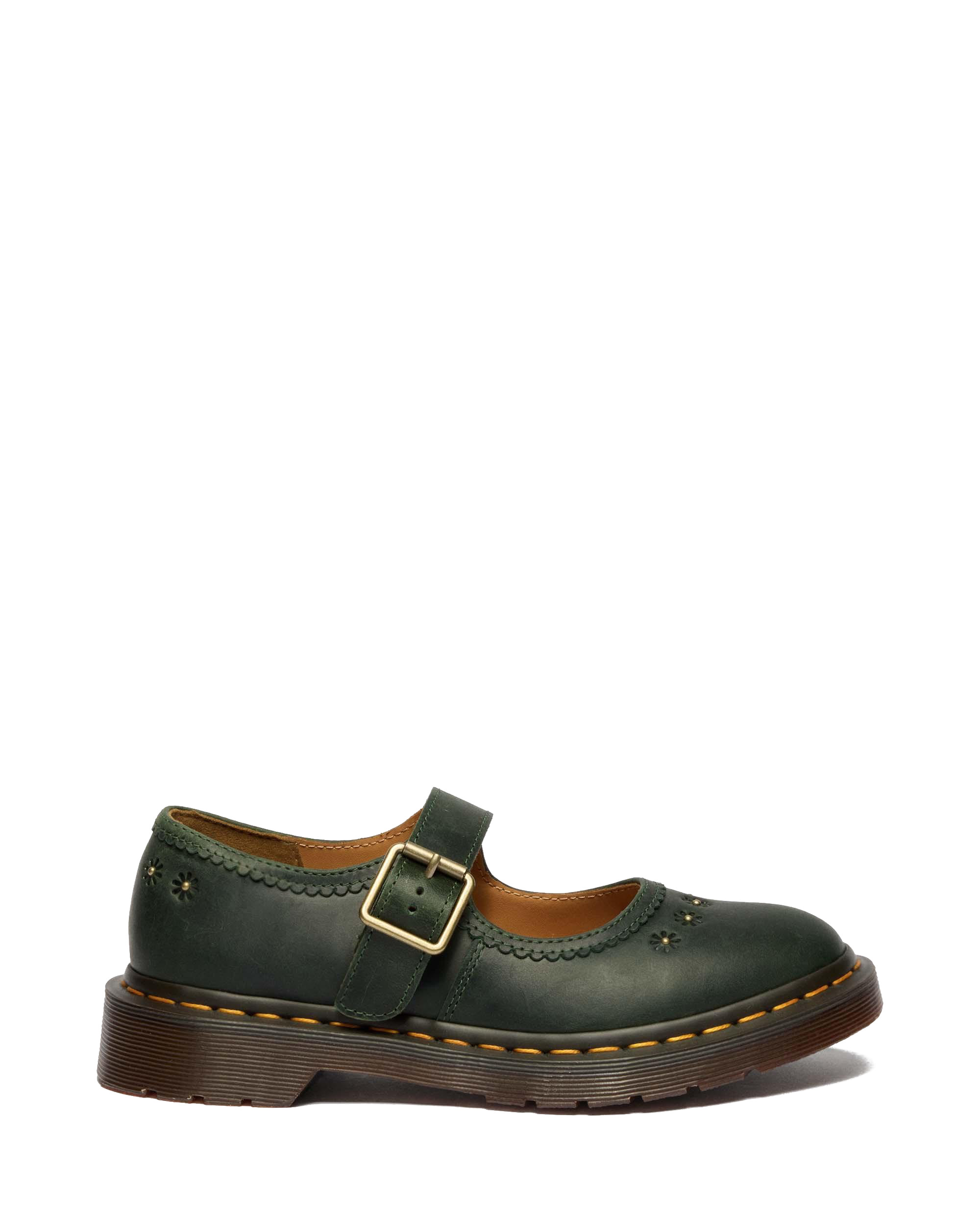 Mary Jane Flower Crazy Horse Leather Shoes in DMs Green | Dr. Martens™