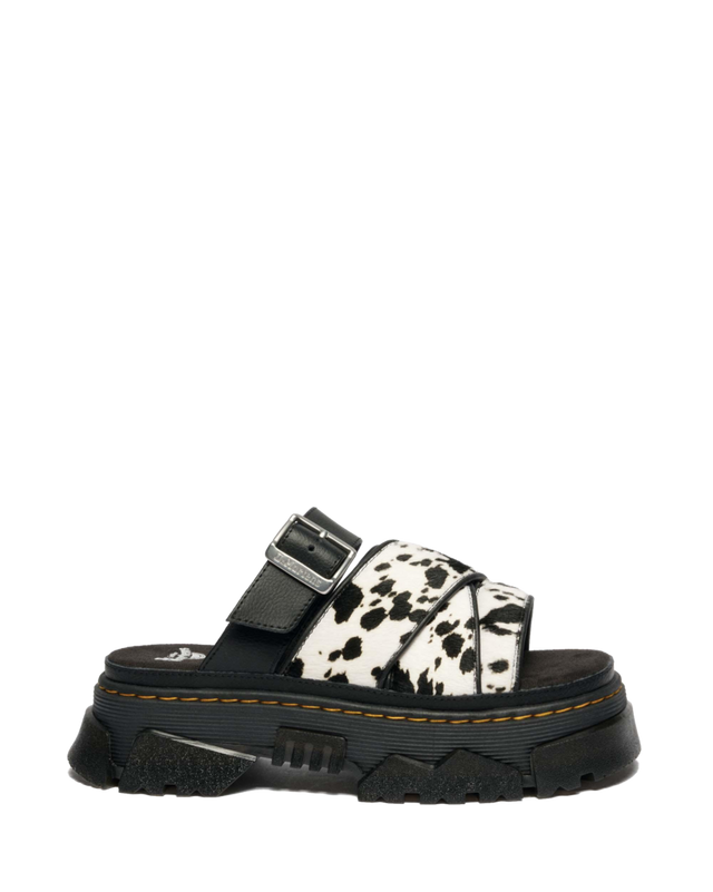 MATTISON SLIDE DALMATIAN HAIR ON LEATHER SANDALS