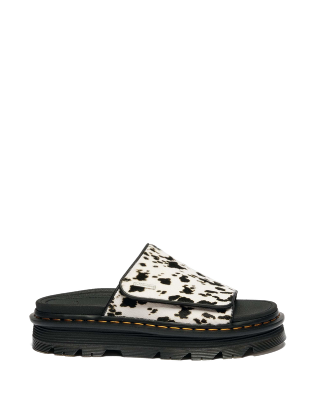 ZEBZAG DALMATIAN HAIR ON LEATHER PLATFORM SLIDES