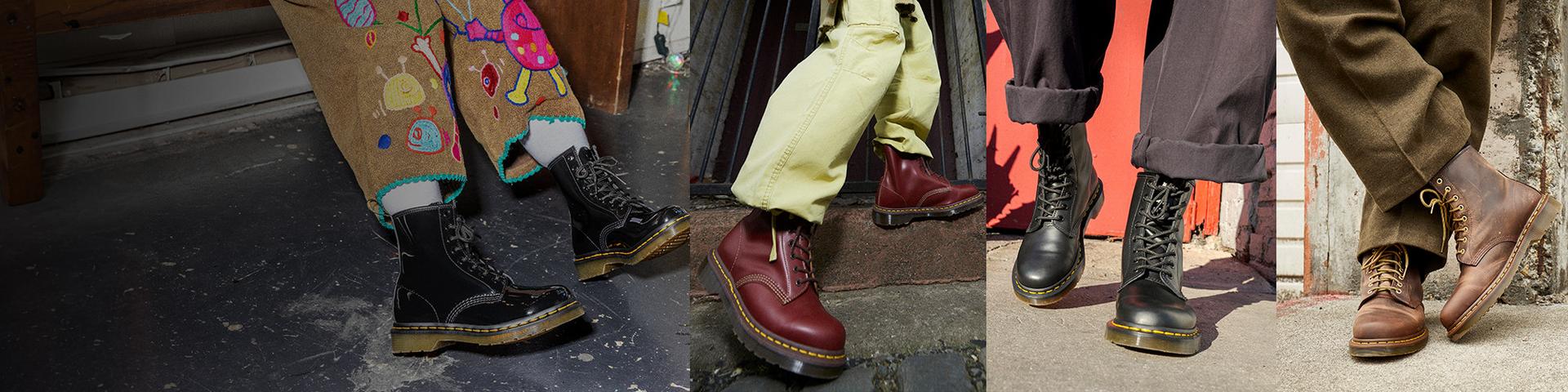 Combat boots styling banner featuring five different 1460 styles
