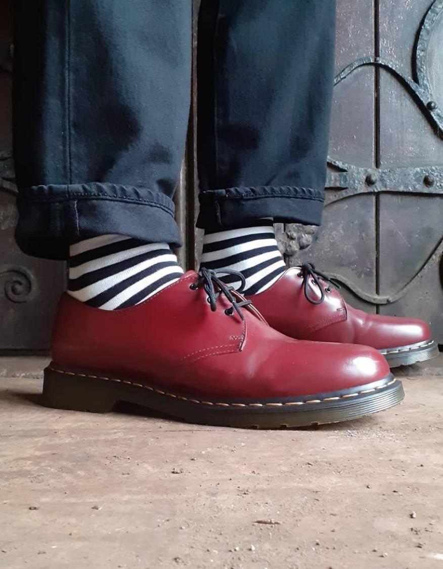 Close up of styled red 1461 Dr. Martens