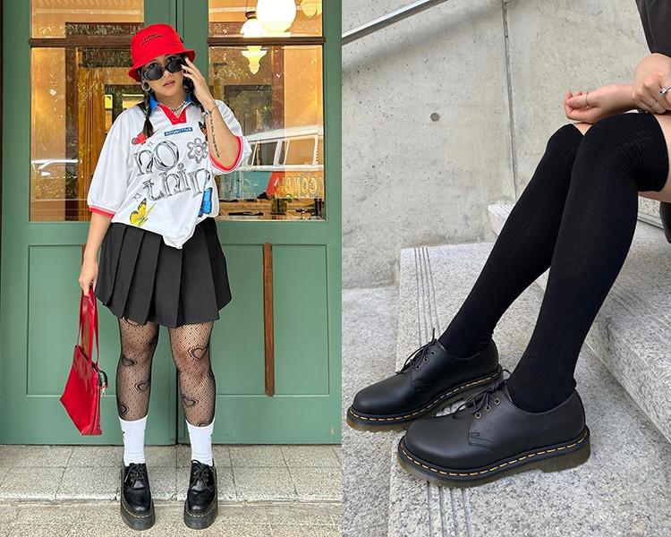 Two outfit ideas wearing 1461 shoes