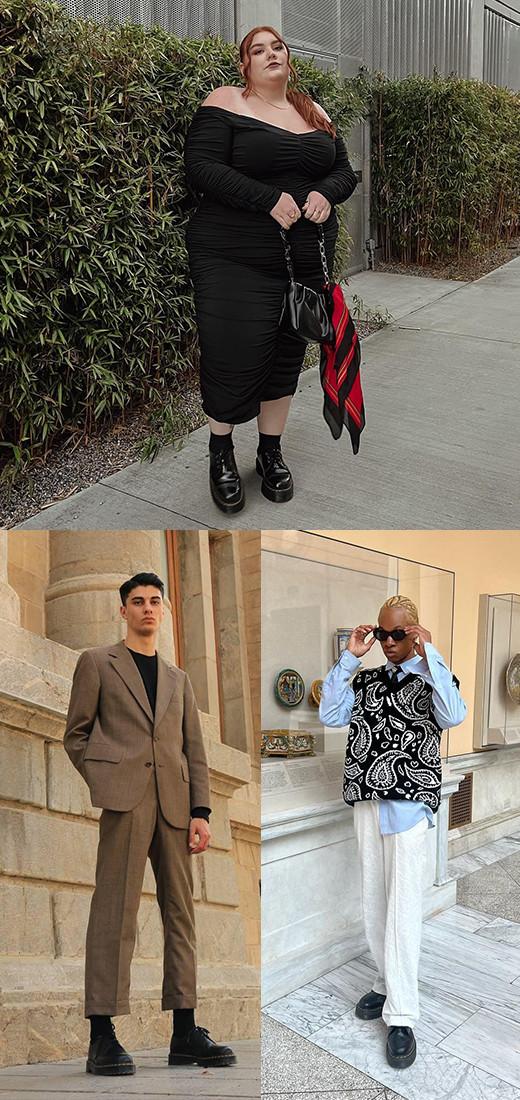 Three dressed-up outfit ideas styled with Dr. Martens 1461 oxford boots
