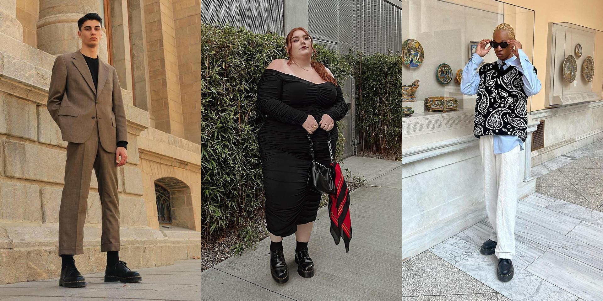 Three dressed-up outfit ideas styled with Dr. Martens 1461 oxford boots