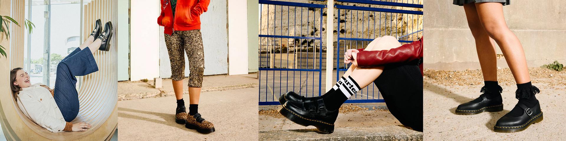 Banner featuring four outfit ideas styling mary jane shoes