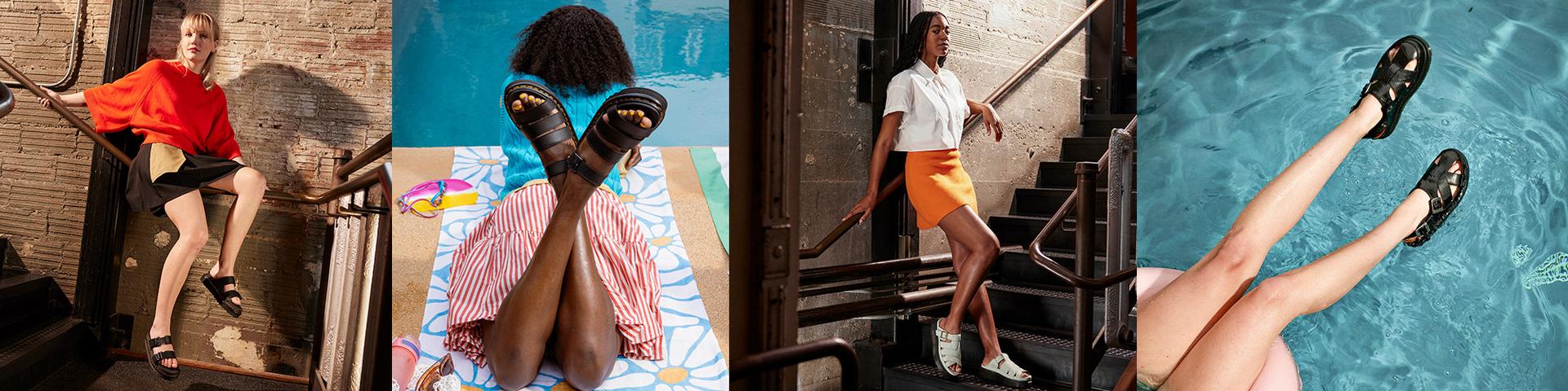 Banner featuring four outfit ideas sandals in the summer