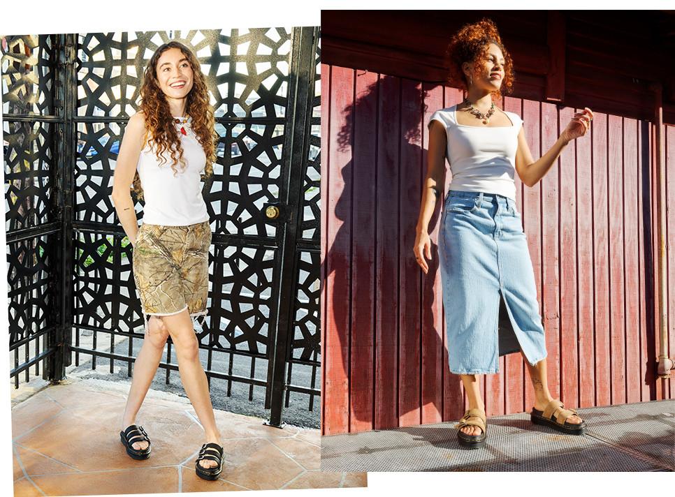 Two summer outfit ideas with slide sandals