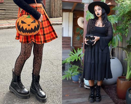 Halloween styling banner featuring five costume ideas worn with Dr. Martens