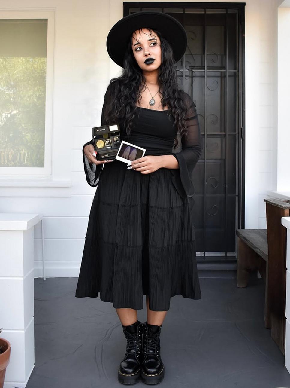 Witch costume worn with Dr. Martens platform boots