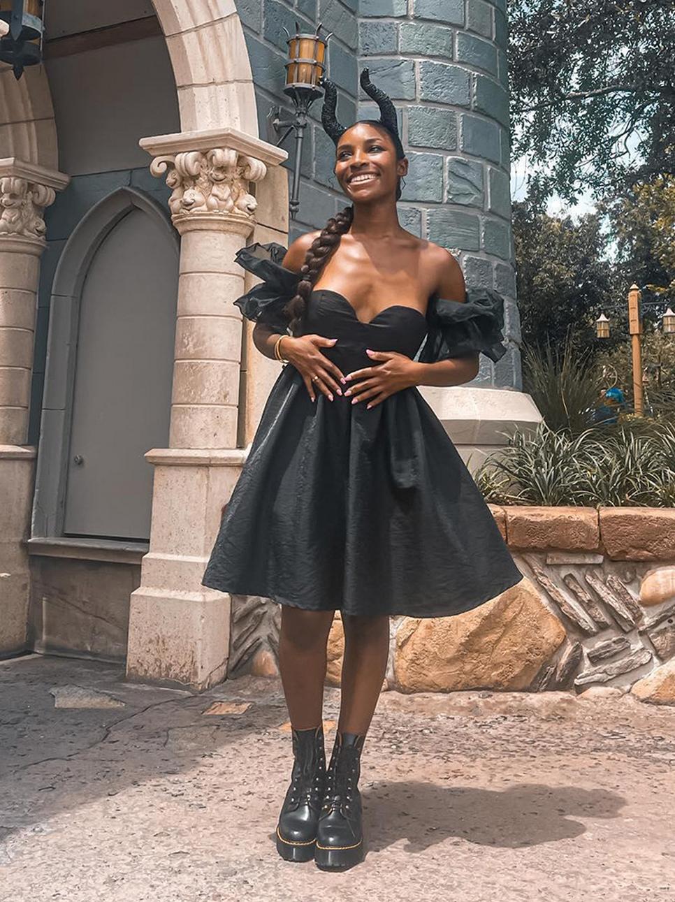 Devil styled outfit worn with Dr. Martens platform boots