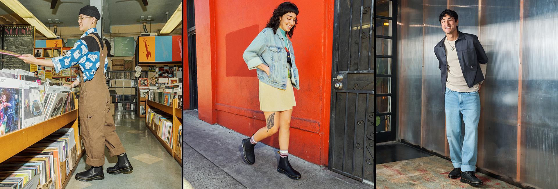 Dr. Martens casual boots styled in three ways