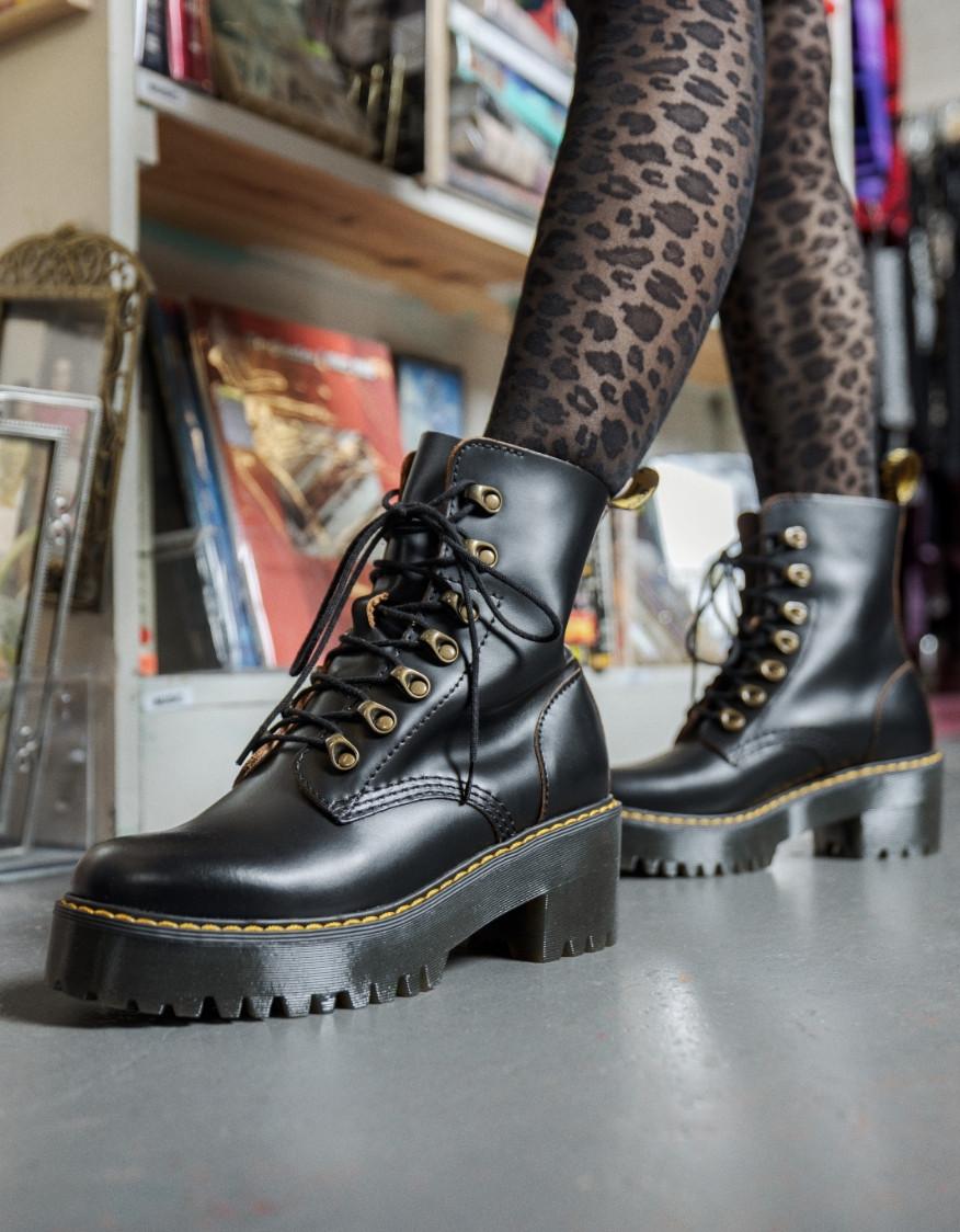 Dr Martens Louie Womens Leather Tattoo Print 8-Eyelet Boots in