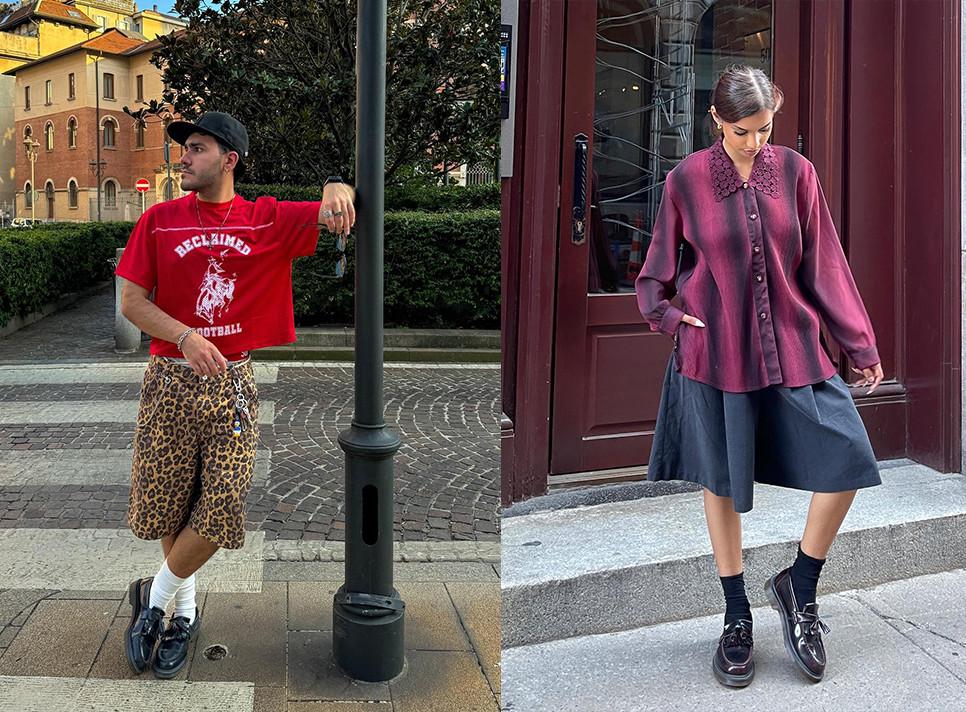 Two outfit ideas styling Dr. Martens loafers