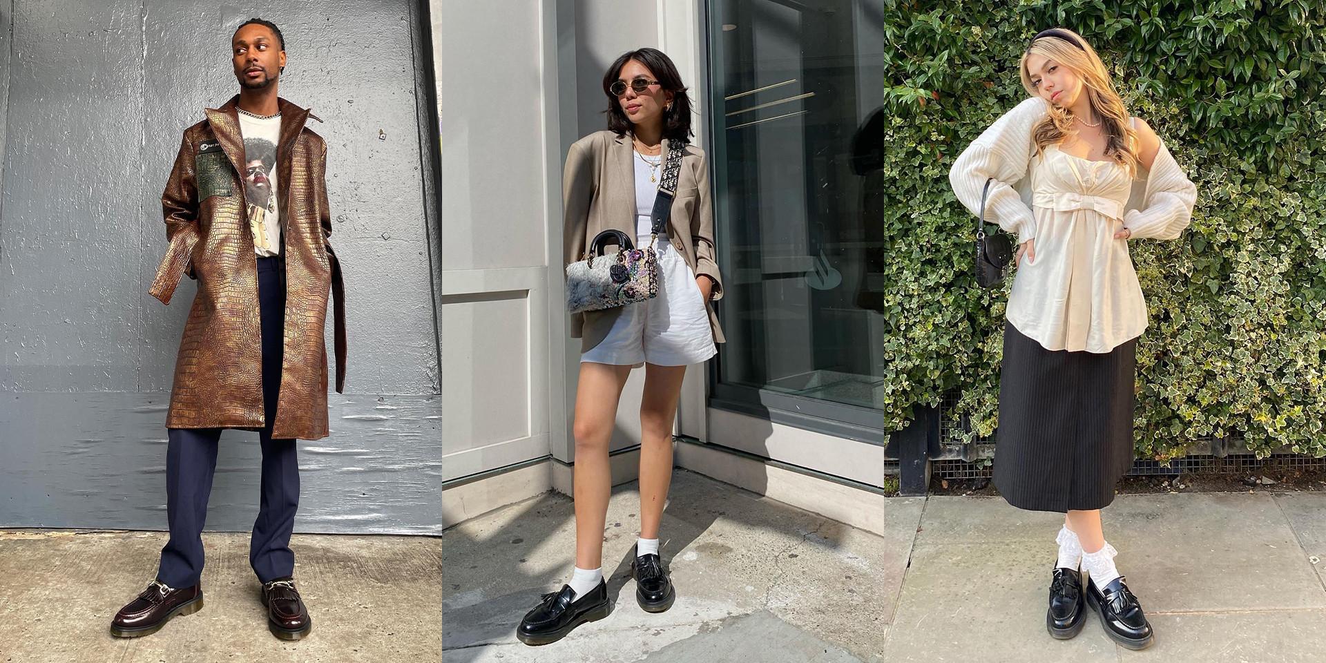 Three outfit ideas with black loafers